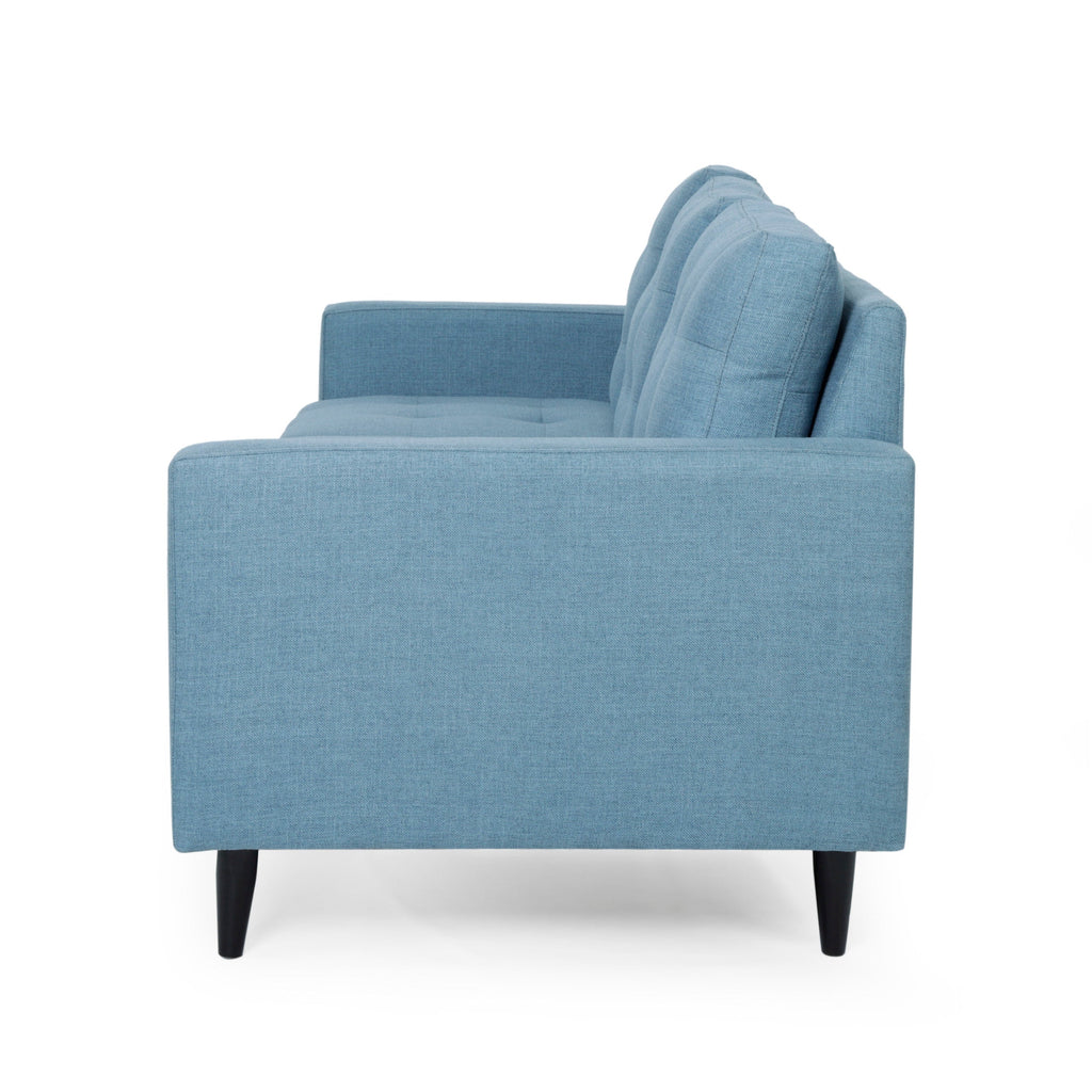 Jenny Contemporary Tufted Fabric 3-Seater Sofa, Blue, Rubberwood Frame, 82.75' Length