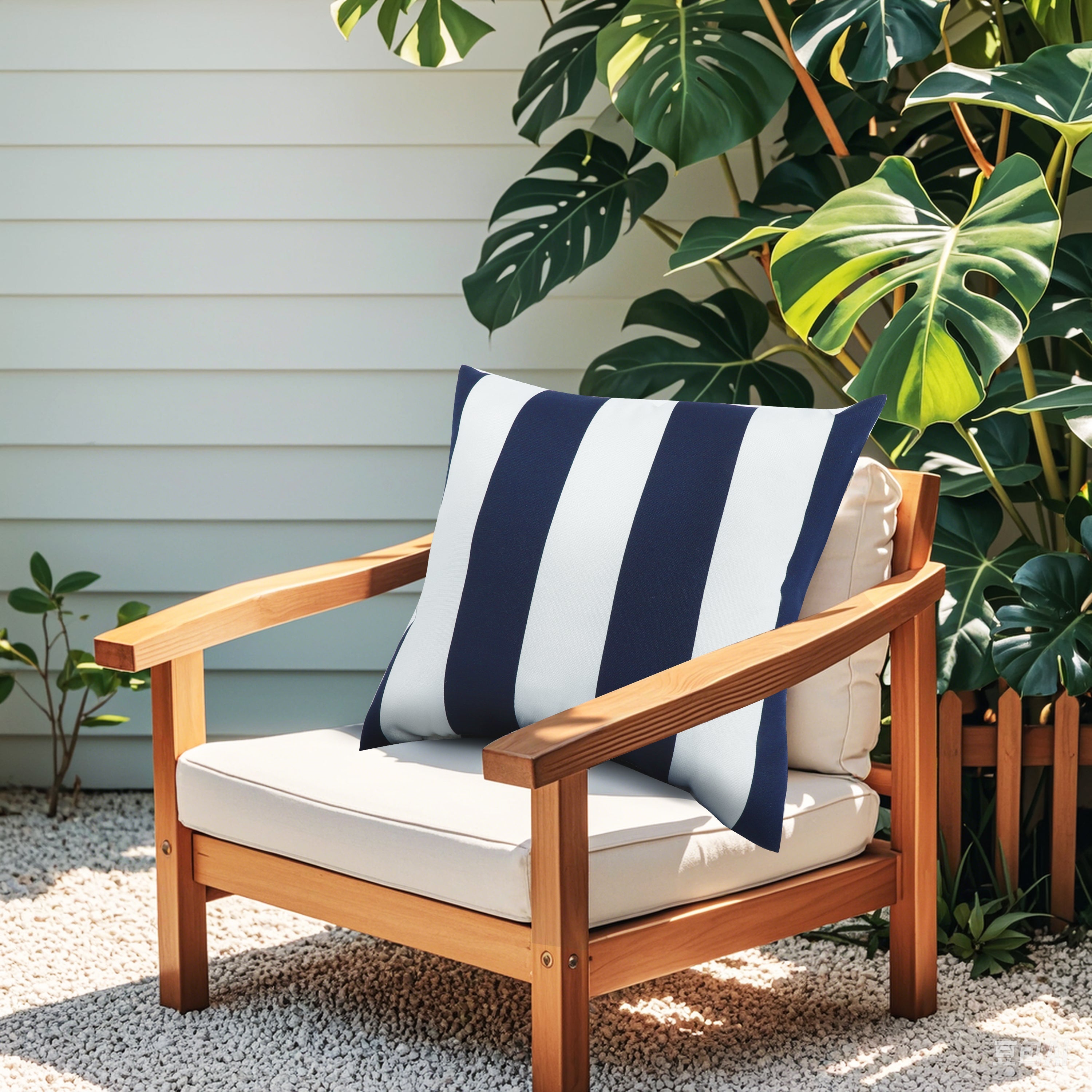 2 Pack Outdoor Throw Pillows, Waterproof & Fade-Resistant Patio Cushions for Garden, Porch, Poolside Furniture - Soft & Comfortable Decorative Pillow Covers (18x18 Inch, Blue white strpie)