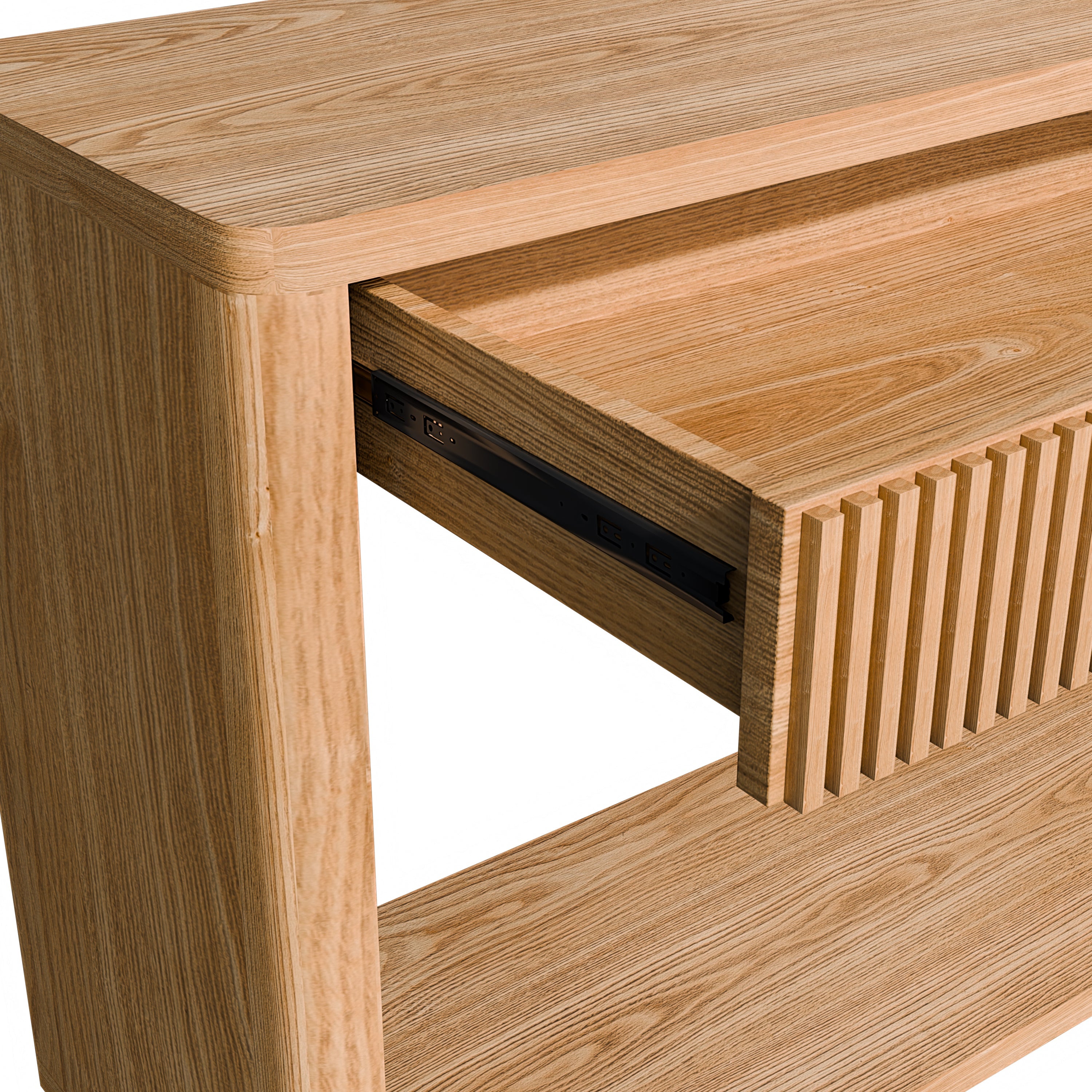 60' Modern 2-Drawer Fluted Console Table Natural Wood Veneer Sofa Table Behind Couch Table for Living Room, Hallway, Entryway, Home Office, Natural Wood