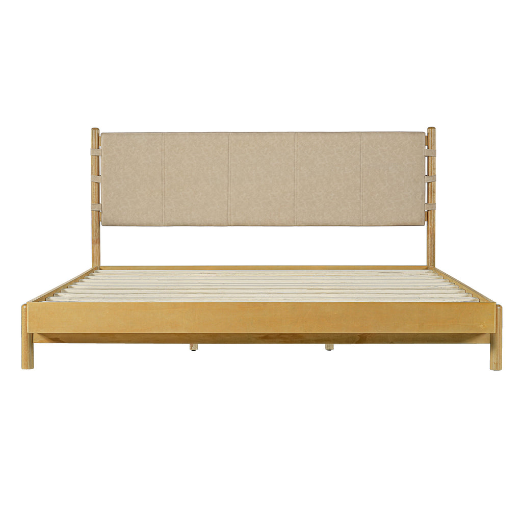 Modern King Bed Frame Set with 2 Nightstands, Beige Wood Platform Bed with Headboard and Matching Bedside Tables for Bedroom