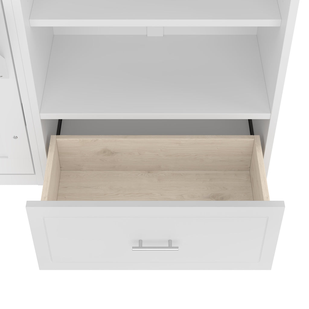 Queen Size Murphy Bed with Height Adjustable Storage Compartments and Shelf, Wall Bed Frame With 1 Drawer, Multifunctional Foldable Platform Bed for Small Space,Bedroom,Guest Room, White
