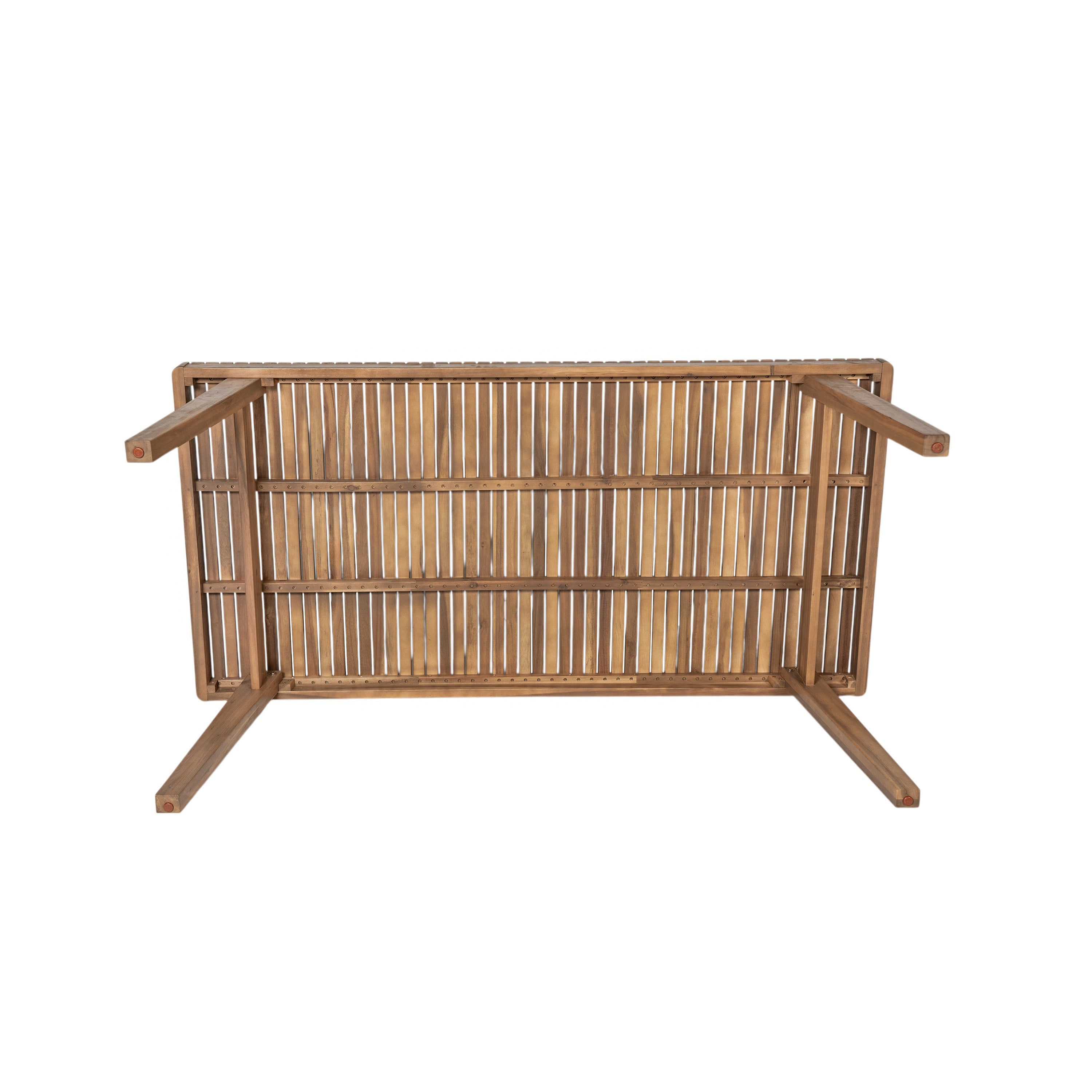 69' Acacia Wood Outdoor Dining Table with Slatted Top, 300 lbs Weight Capacity, Ideal for Patio & Garden Gatherings, Brown