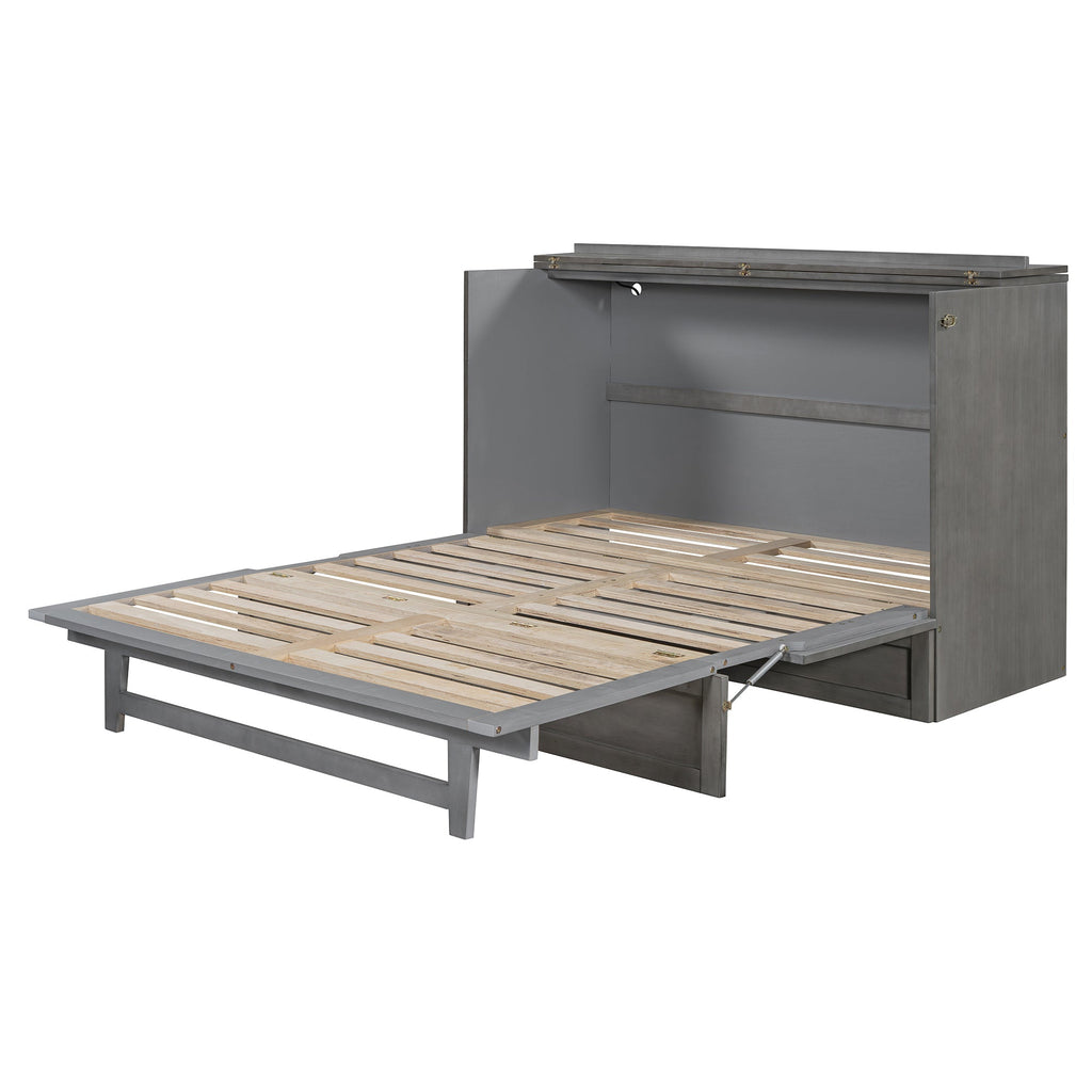 Queen Size Murphy Bed with Large Drawers & USB Ports,Brushed Gray