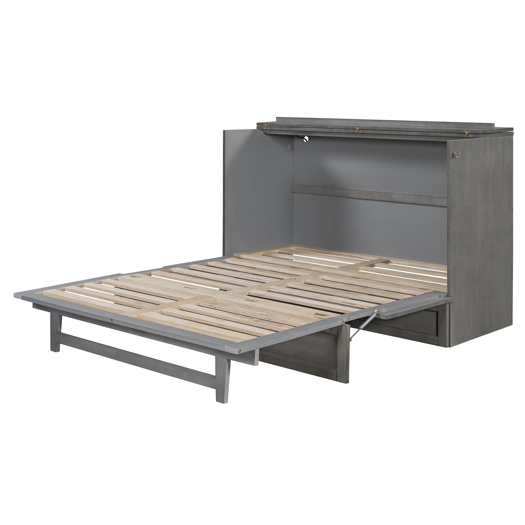 Queen Size Murphy Bed with Large Drawers & USB Ports,Brushed Gray