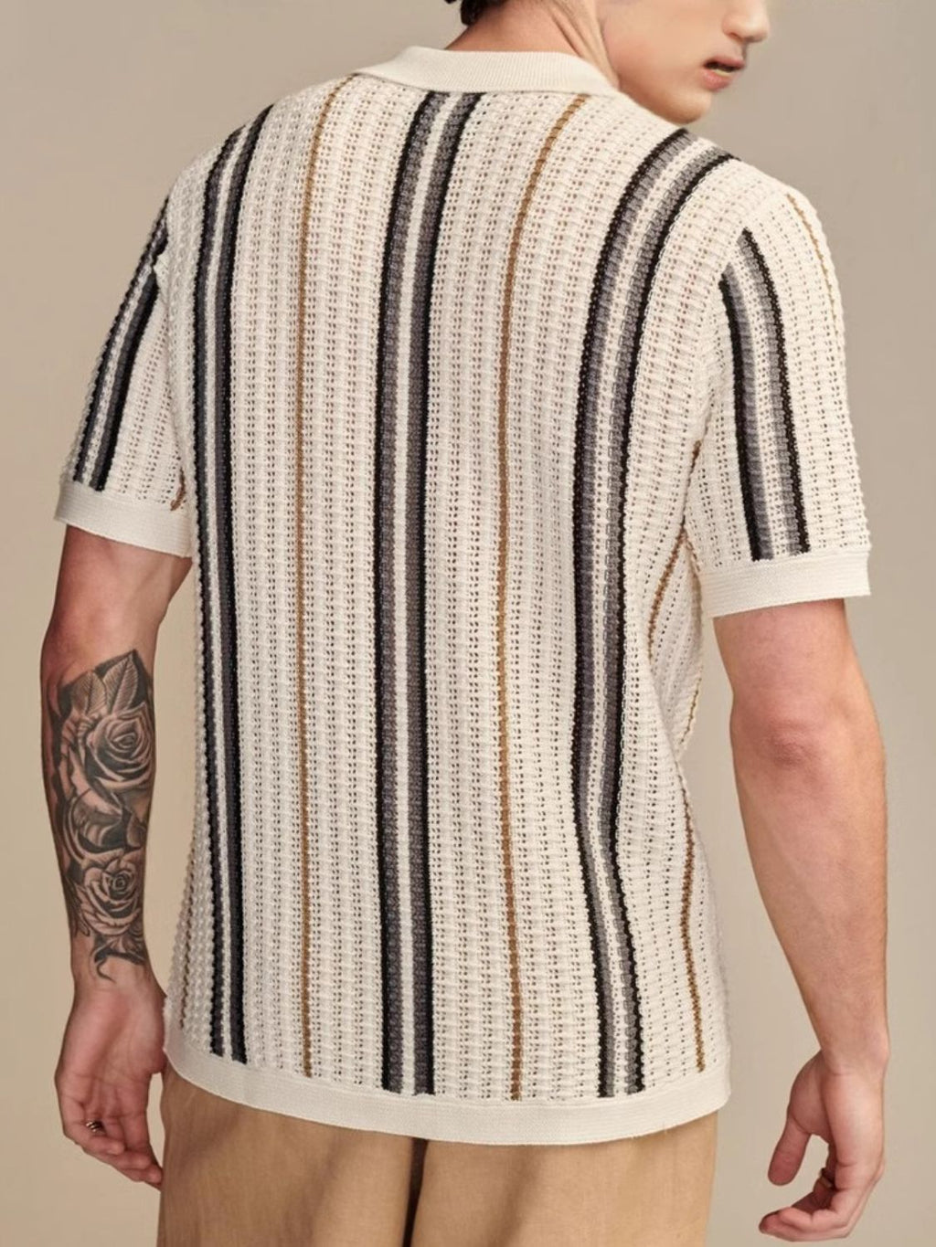Striped Collared Neck Short Sleeve Shirt