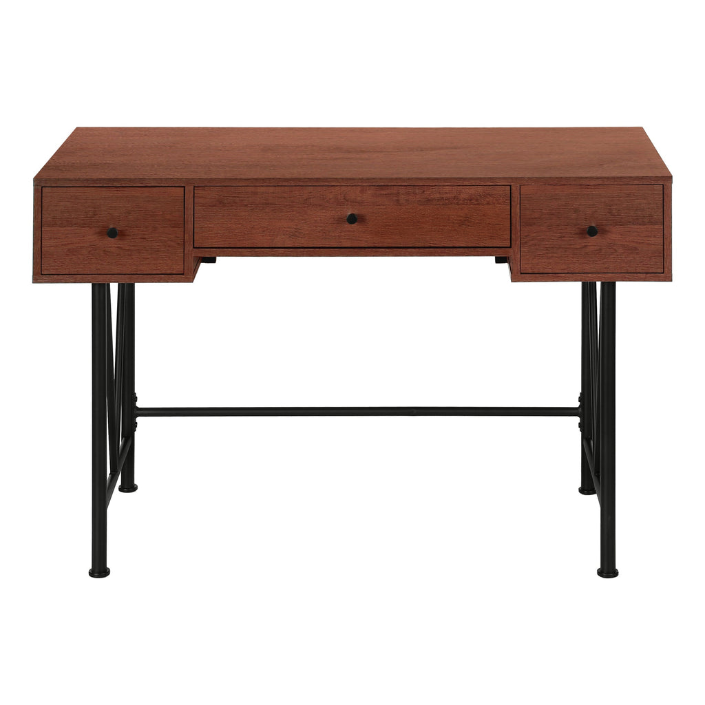 Computer Desk, Home Office, Laptop, Storage Drawers, 48'l, Work, Brown Laminate, Black Metal, Transitional