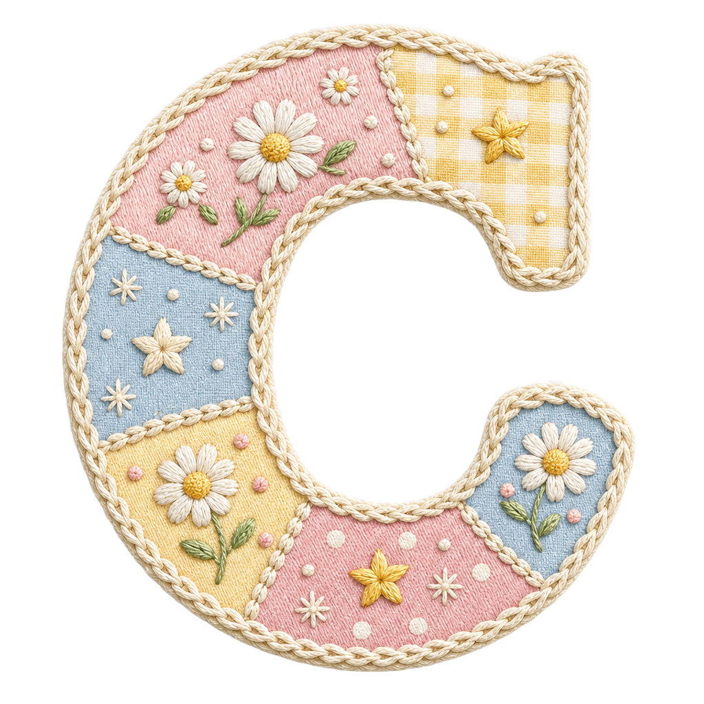 Pastel Floral Alphabet PNG Bundle – Embroidered Patchwork Monogram Digital Download Set