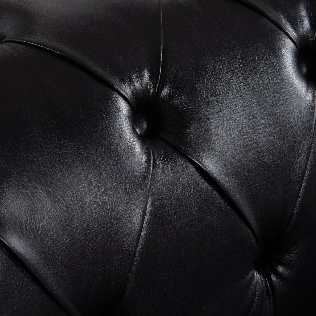 Traditional Square Arm Sofa with Removable Cushions in Black PU, 84.06 Inch Width