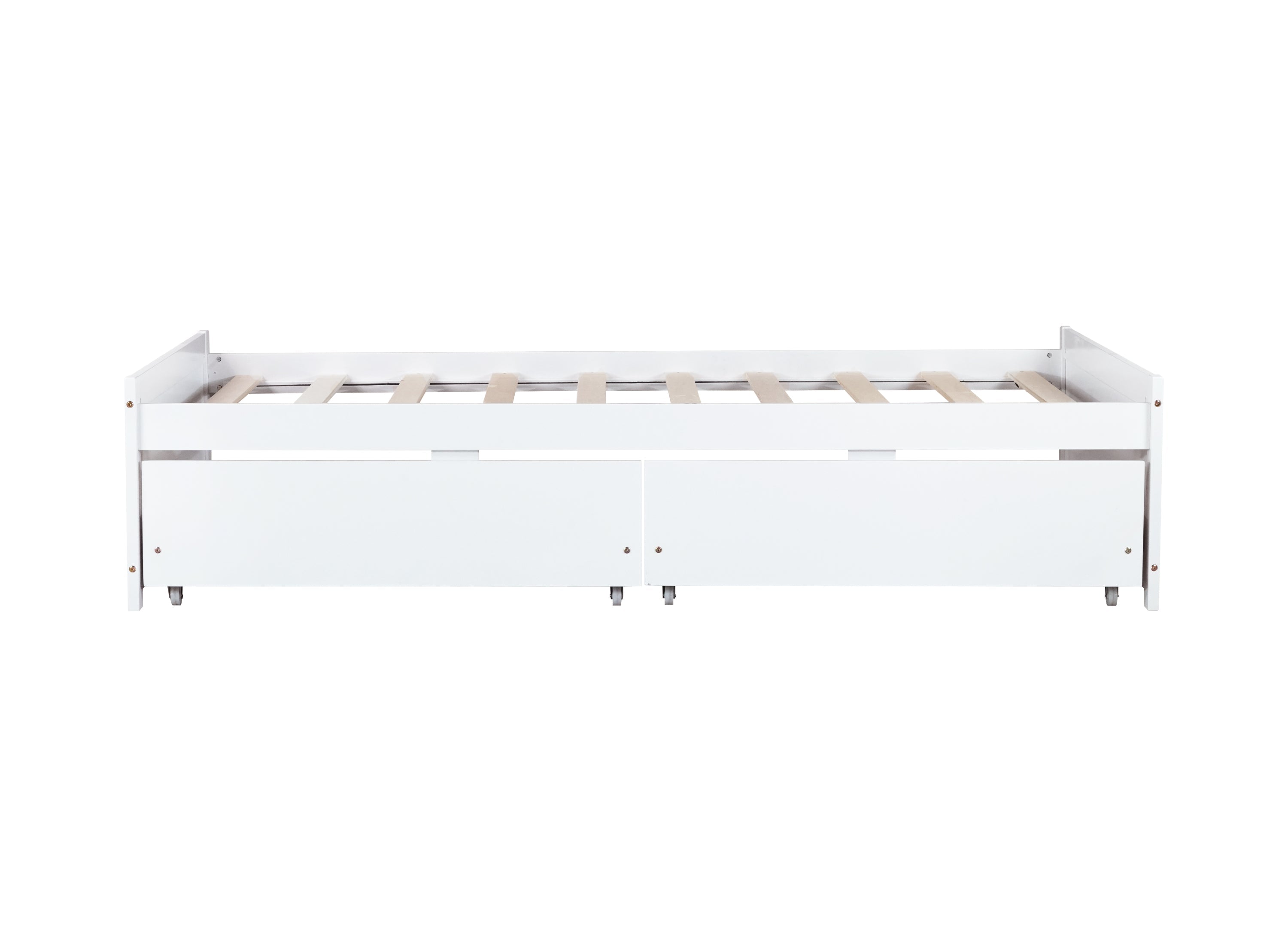 Twin Size Bed with 2 Drawers, Solid Rubber Wood Bed,White