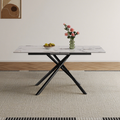 59-inch Modern rectangle Expandable Dining Table with Retractable Leaf, Sintered Stone Top & Black Carbon Steel X-Base, Sturdy 4-6 Person Table for Small Apartments, Kitchen, Dining Room