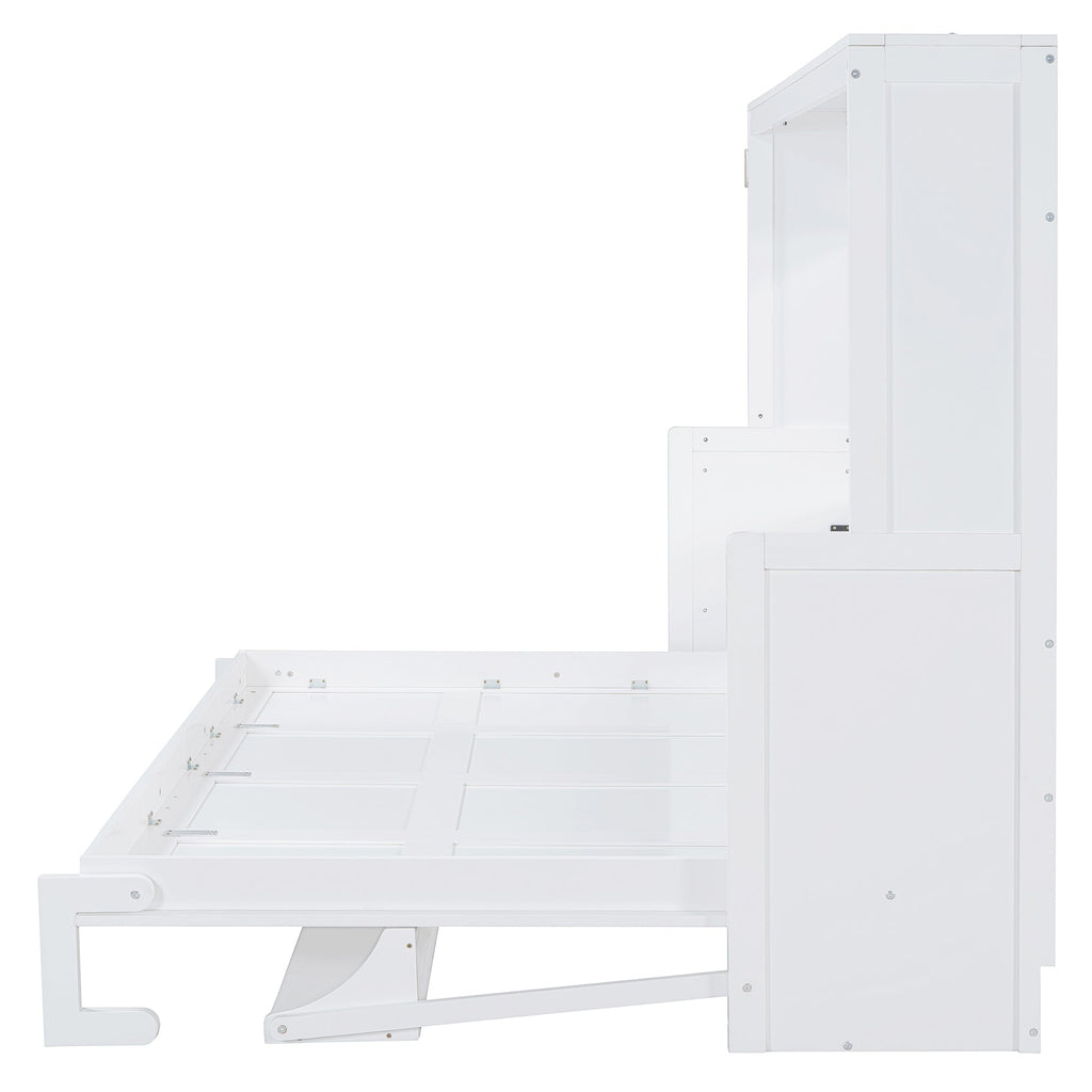 Queen Size Murphy Bed with Hydraulic Lift & Desk Design, White(OLD SKU: N820S00033K)