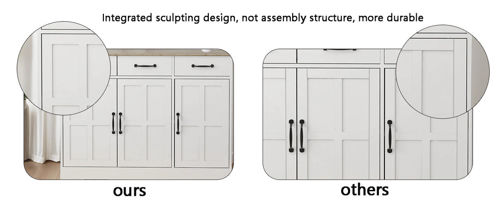 55.91" Large Farmhouse Buffet Cabinet Storage Sideboard with 2 Drawers and 4 Doors for Dining Living Room Kitchen Cupboard-White