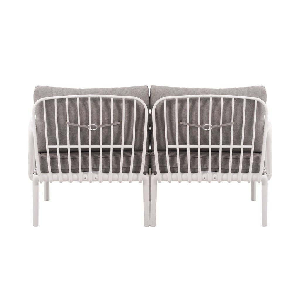 3 Piece Patio Conversation Sets, Modern Outdoor Patio Sectional Furniture Set with Square Coffee Table, Waterproof Thick Cushion Deep Seating for Porch, Balcony, White & Light Gray