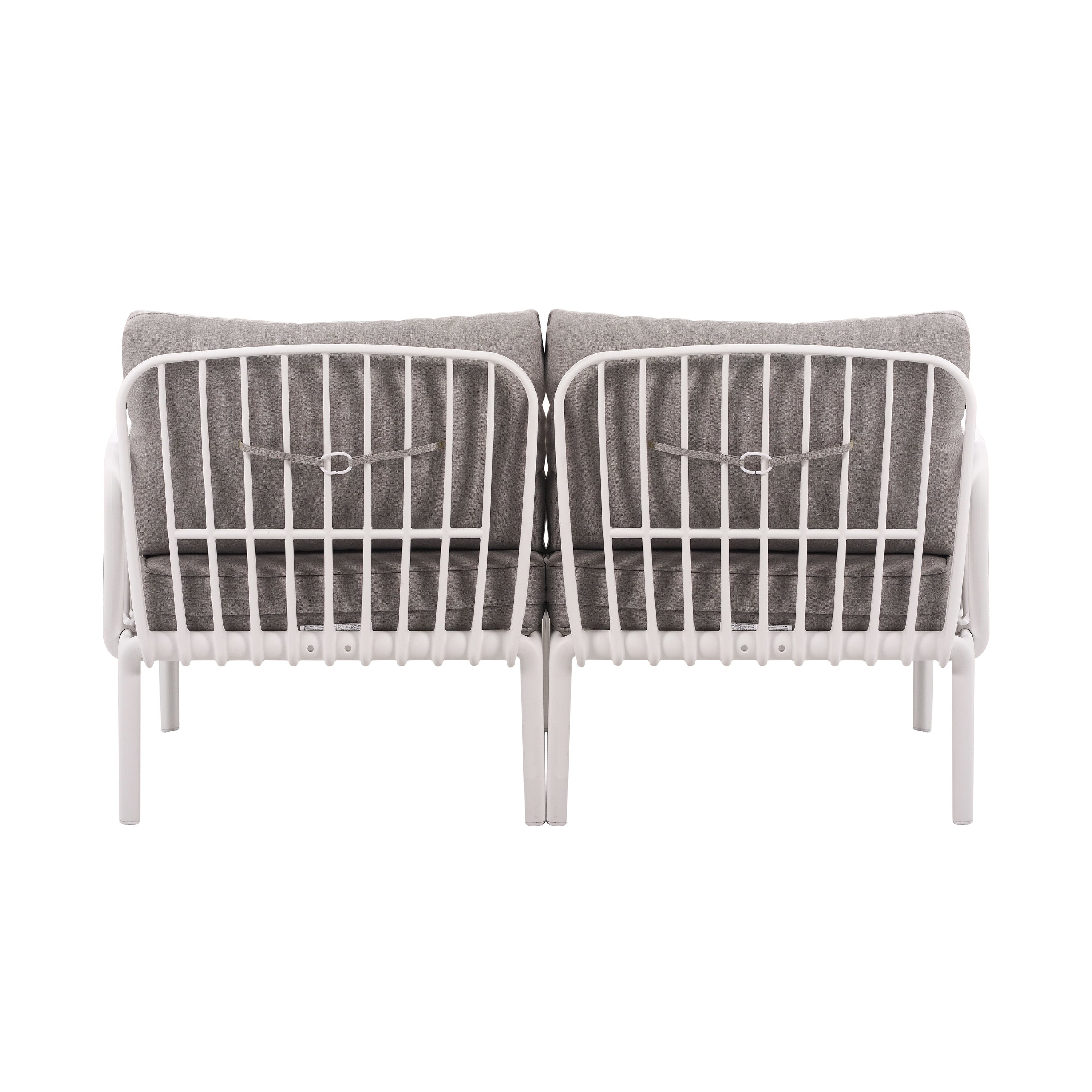 3 Piece Patio Conversation Sets, Modern Outdoor Patio Sectional Furniture Set with Square Coffee Table, Waterproof Thick Cushion Deep Seating for Porch, Balcony, White & Light Gray