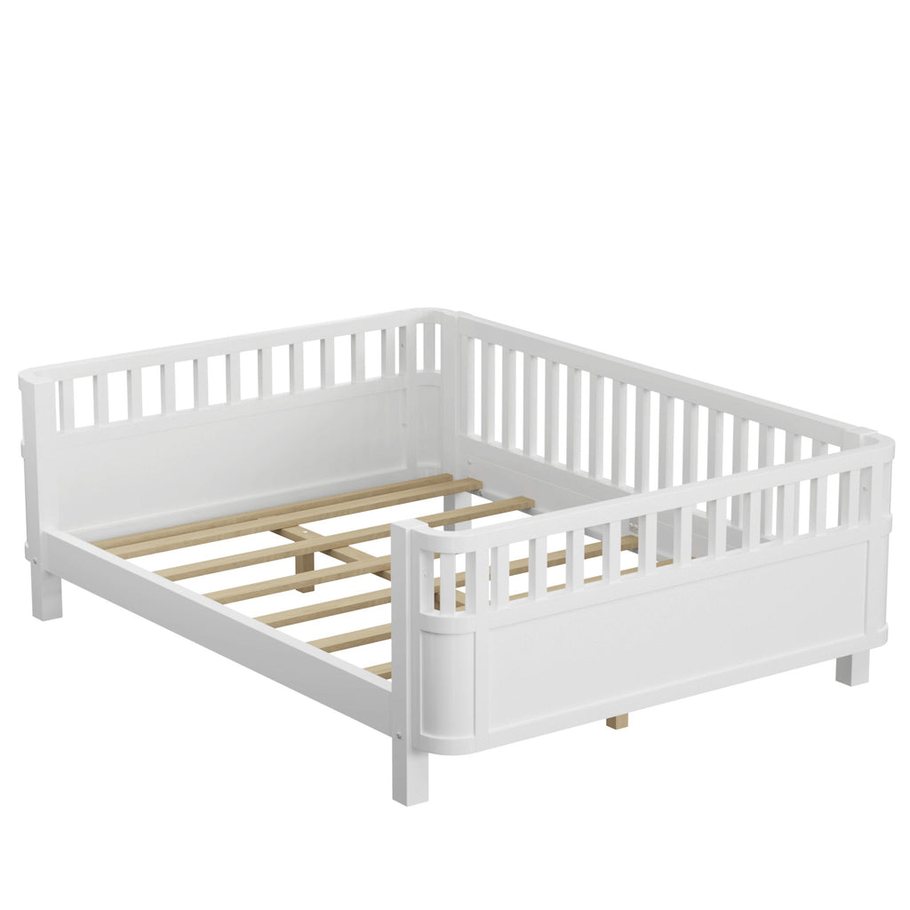 Full Size Wood Platform Bed for Kids, Wood Low Profile Full Bed with Rails for Girls and Boys, White (Patented Design, Old SKU W2593P233767)