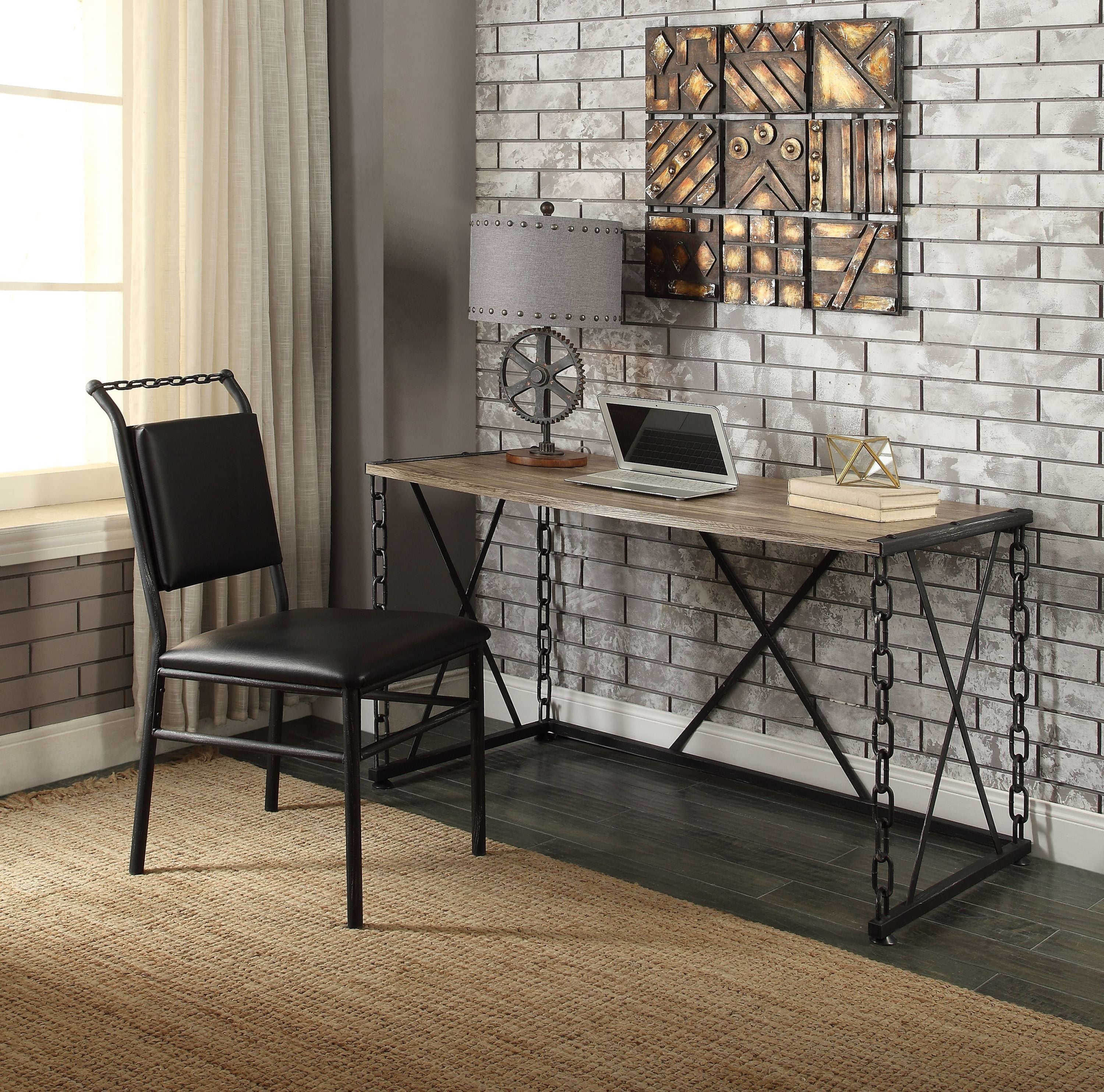 Jodie Rustic Oak & Antique Black Finish Console Table