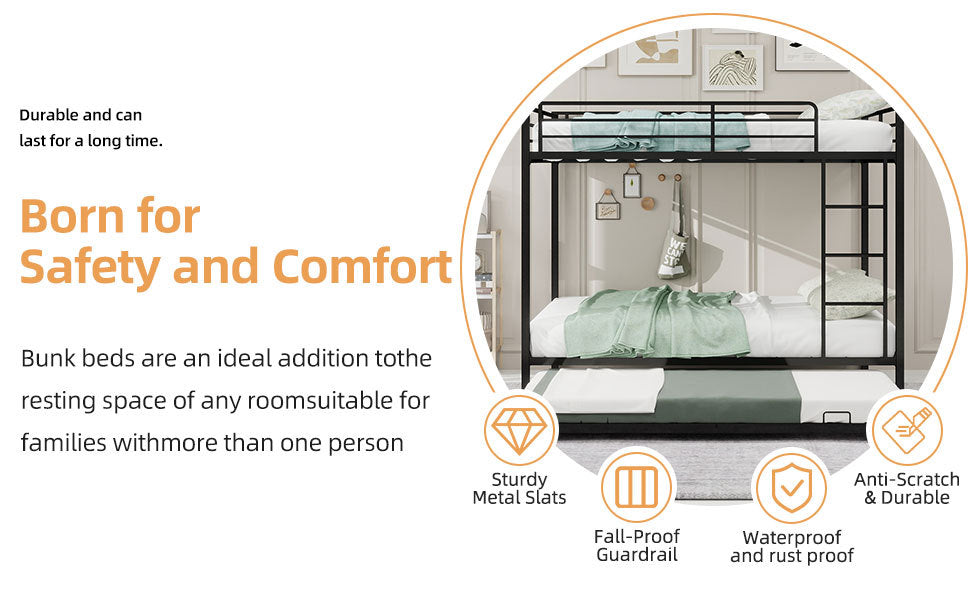 Durable Square Tube Iron Bunk Bed Featuring Safety Rails, Modern Minimalist Look, Ideal for Kids Room, Guest Room or Shared Space, Easy Assembly & Long - Lasting Performance,Full size: 137cm × 190cm