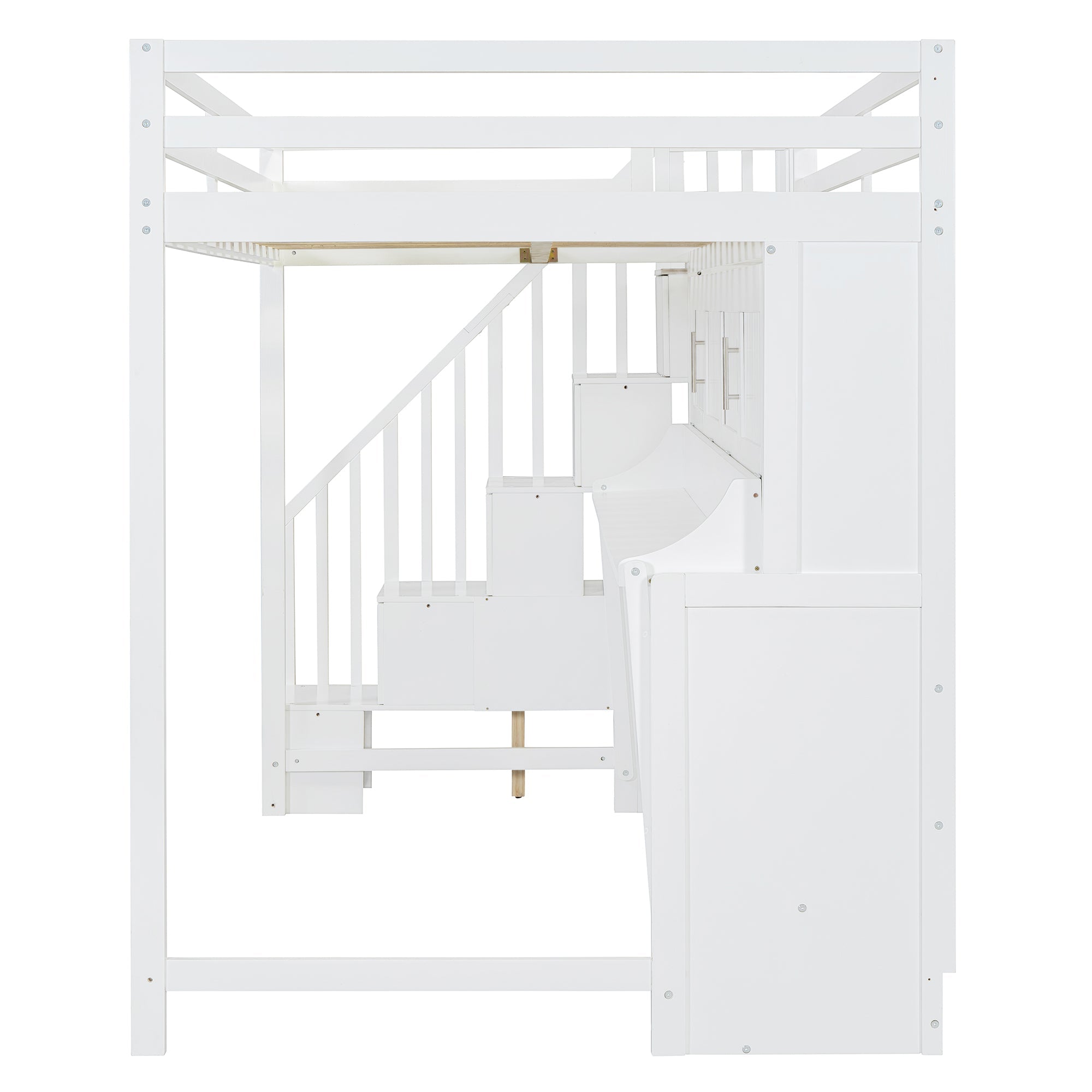 Full Over Full Size Murphy Bed with Hydraulic Lift & Desk Design, White
