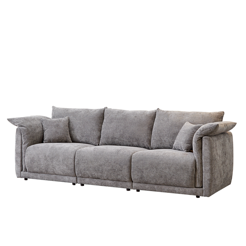98.5' 3-seater sofa with unique design and soft arm pillows Contemporary style linen sofa with 3 comfortable cushions with 2 pillows Suitable for living room bedroom and office,grey