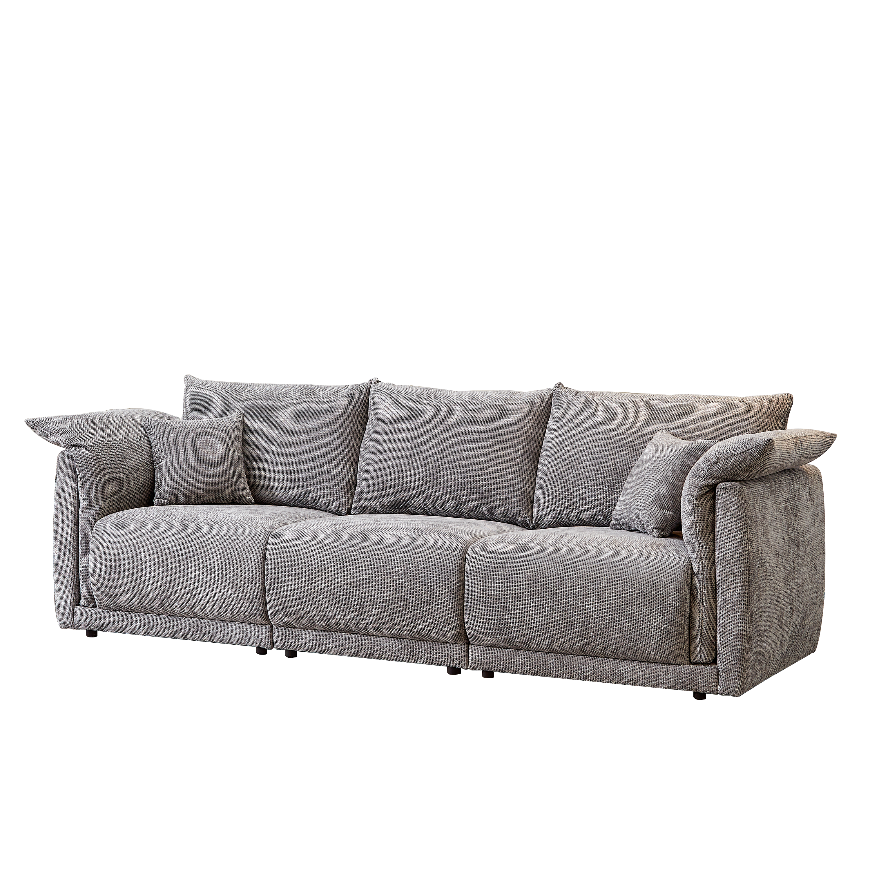 98.5' 3-seater sofa with unique design and soft arm pillows Contemporary style linen sofa with 3 comfortable cushions with 2 pillows Suitable for living room bedroom and office,grey