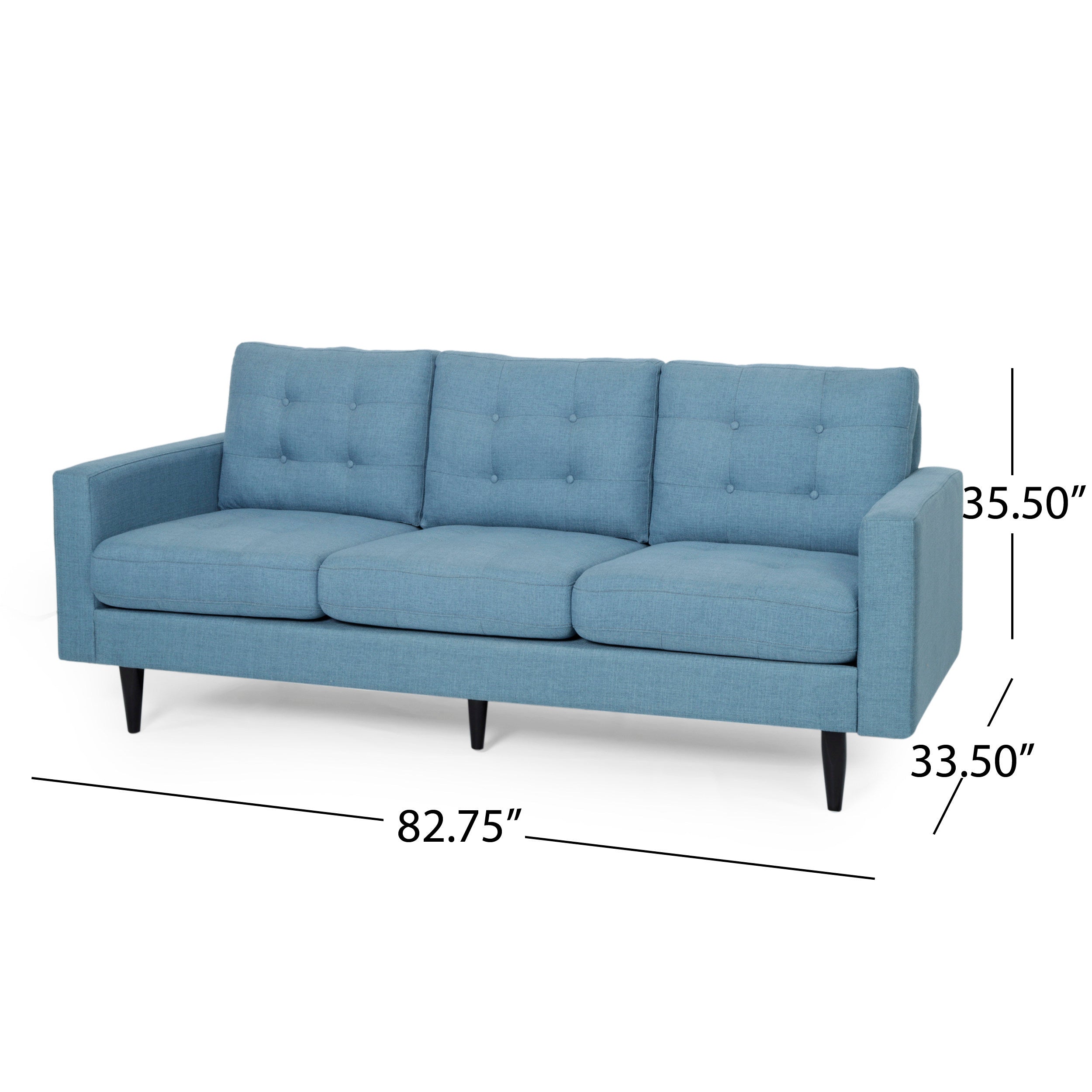Jenny Contemporary Tufted Fabric 3-Seater Sofa, Blue, Rubberwood Frame, 82.75' Length