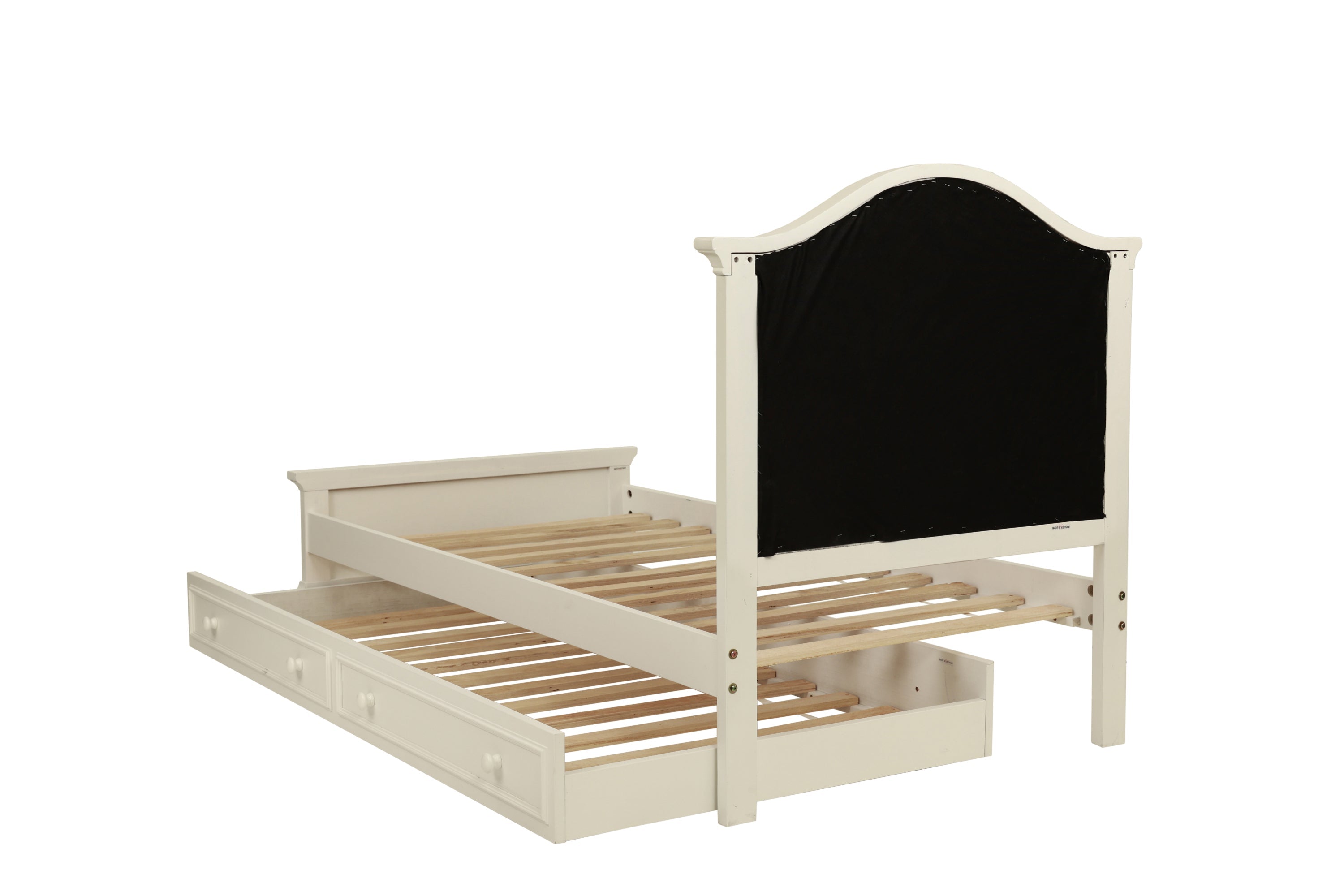 Contemporary Style Twin Size Bed w/ Trundle Slats Pine Plywood Kids Youth Bedroom Furniture Pink Faux Leather Tufted HB