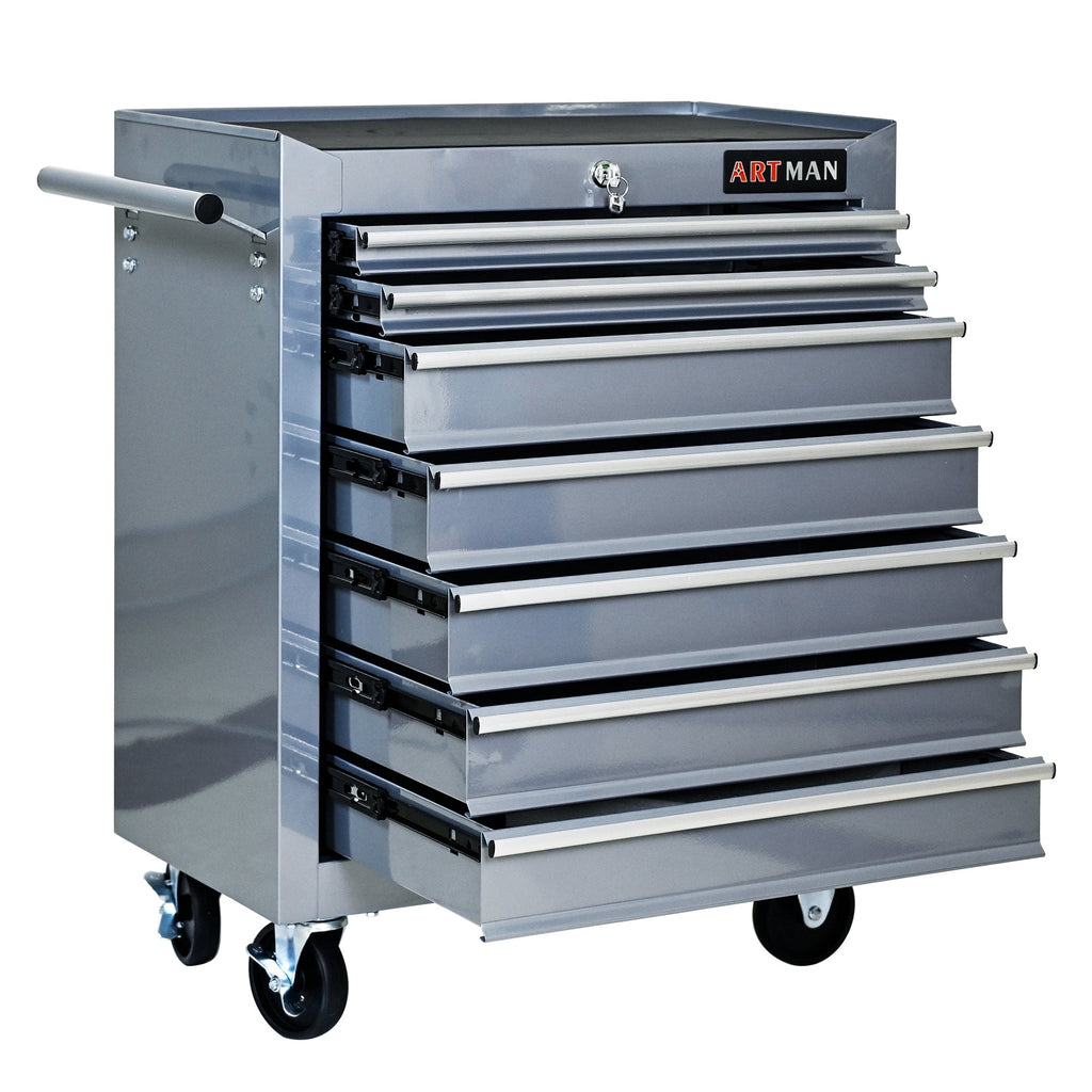 7 DRAWERS MULTIFUNCTIONAL TOOL CART WITH WHEELS-SLIVER