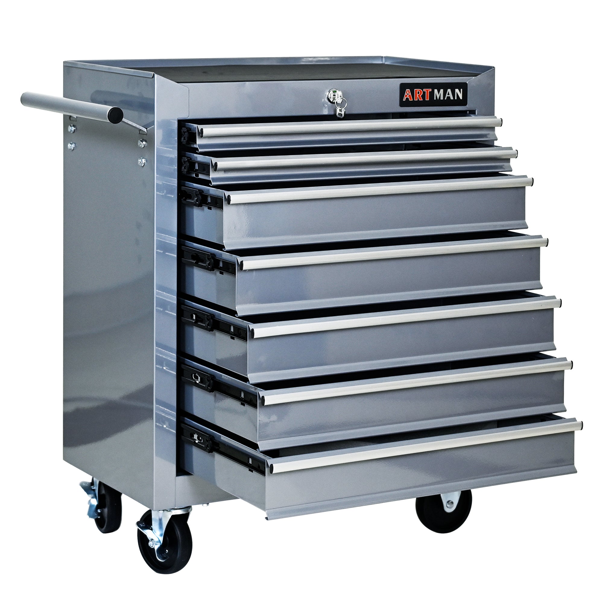 7 DRAWERS MULTIFUNCTIONAL TOOL CART WITH WHEELS-SLIVER