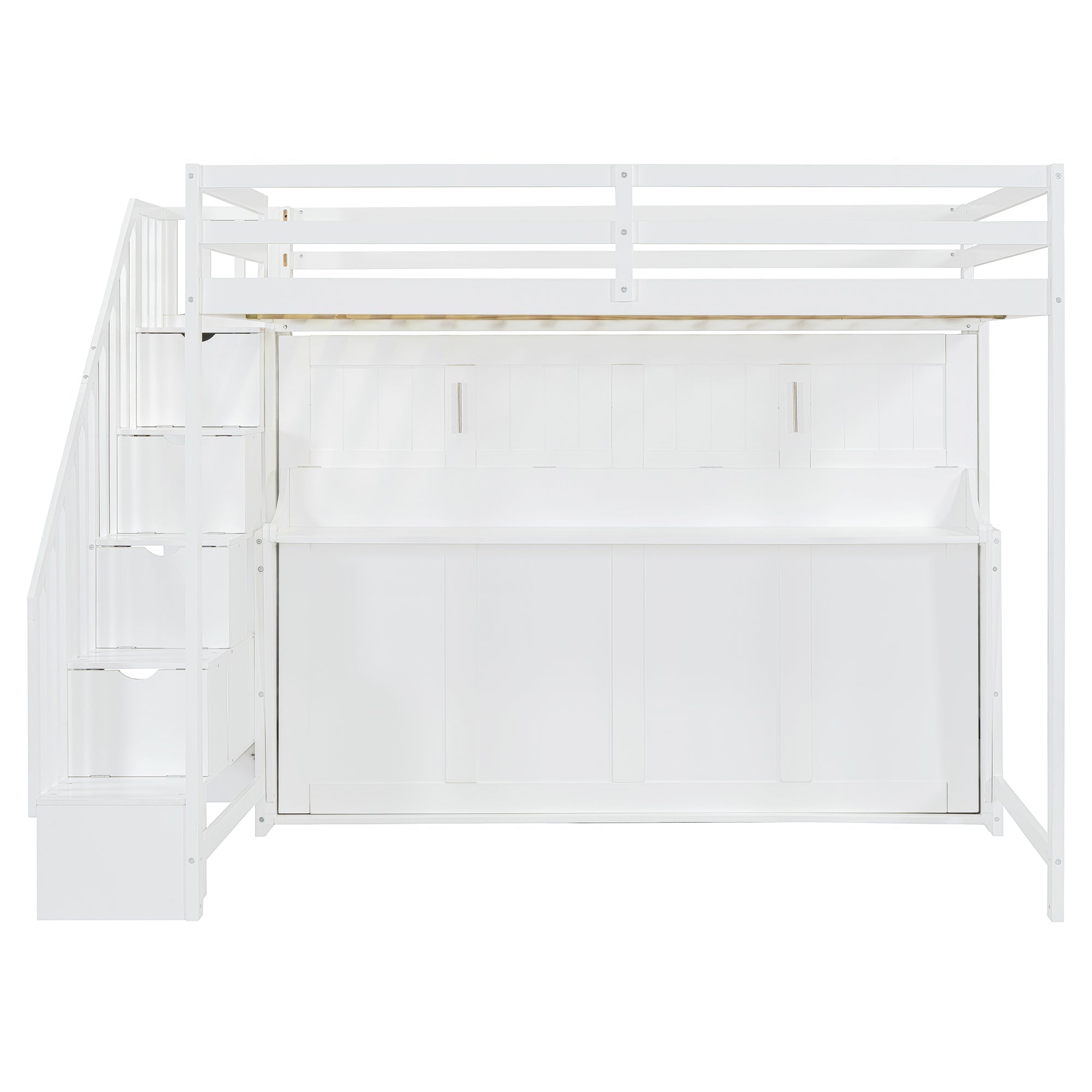 Full Over Full Size Murphy Bed with Hydraulic Lift & Desk Design, White