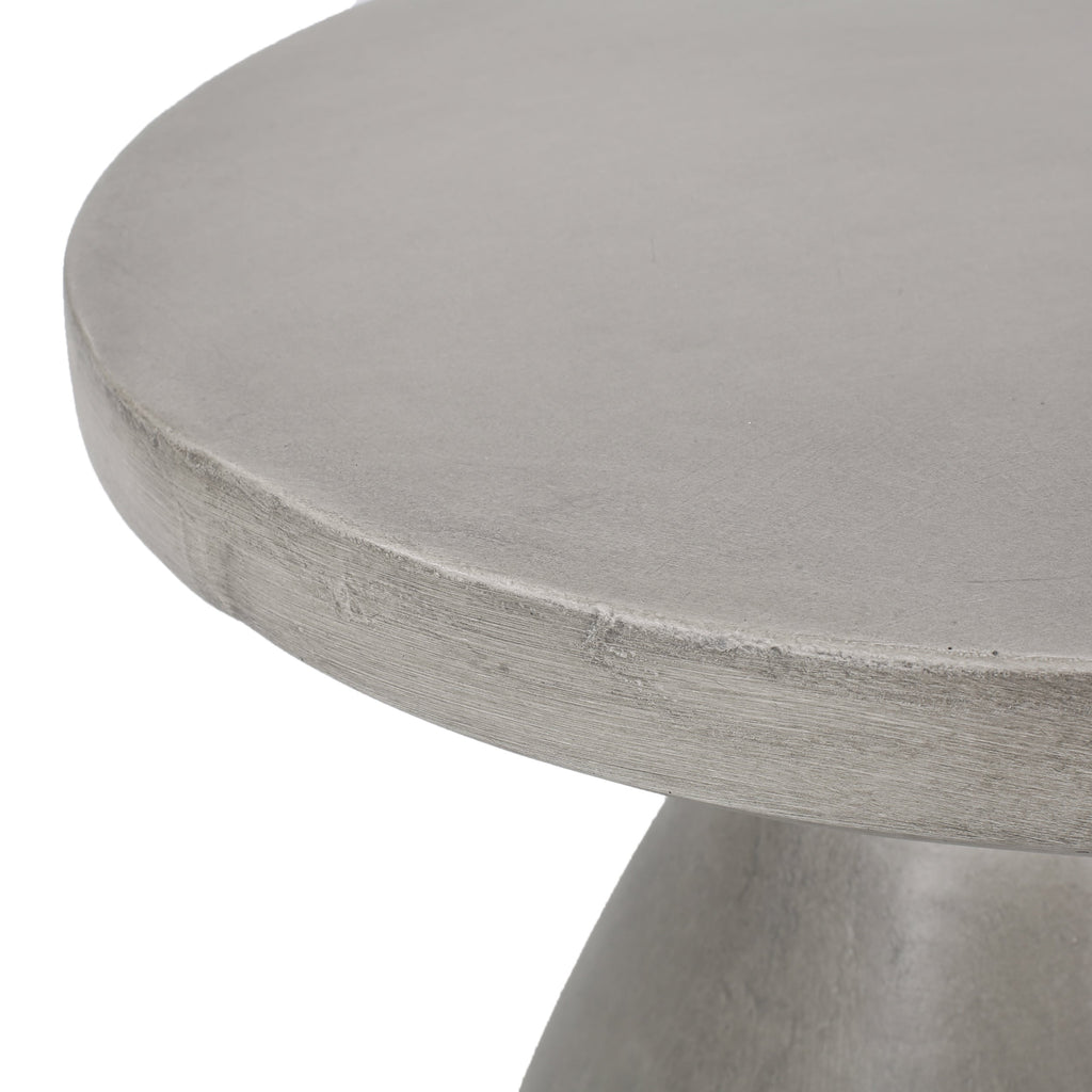 Modern Outdoor Lightweight Concrete Side Table with Hourglass Design in Natural Magnesium Oxide, 18x18x20.25 inches