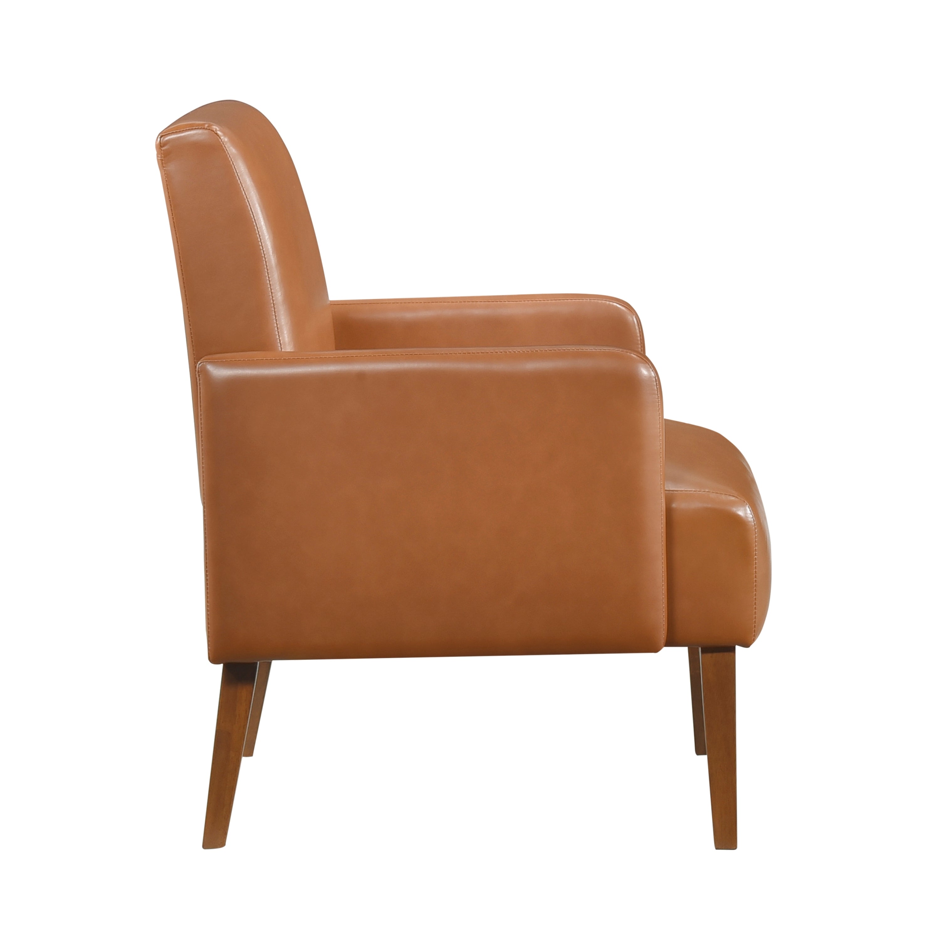 Mid-Century Modern Design Accent Chair Brown Faux Leather Upholstery Walnut Finish Solid Wood 1pc Living Room Furniture