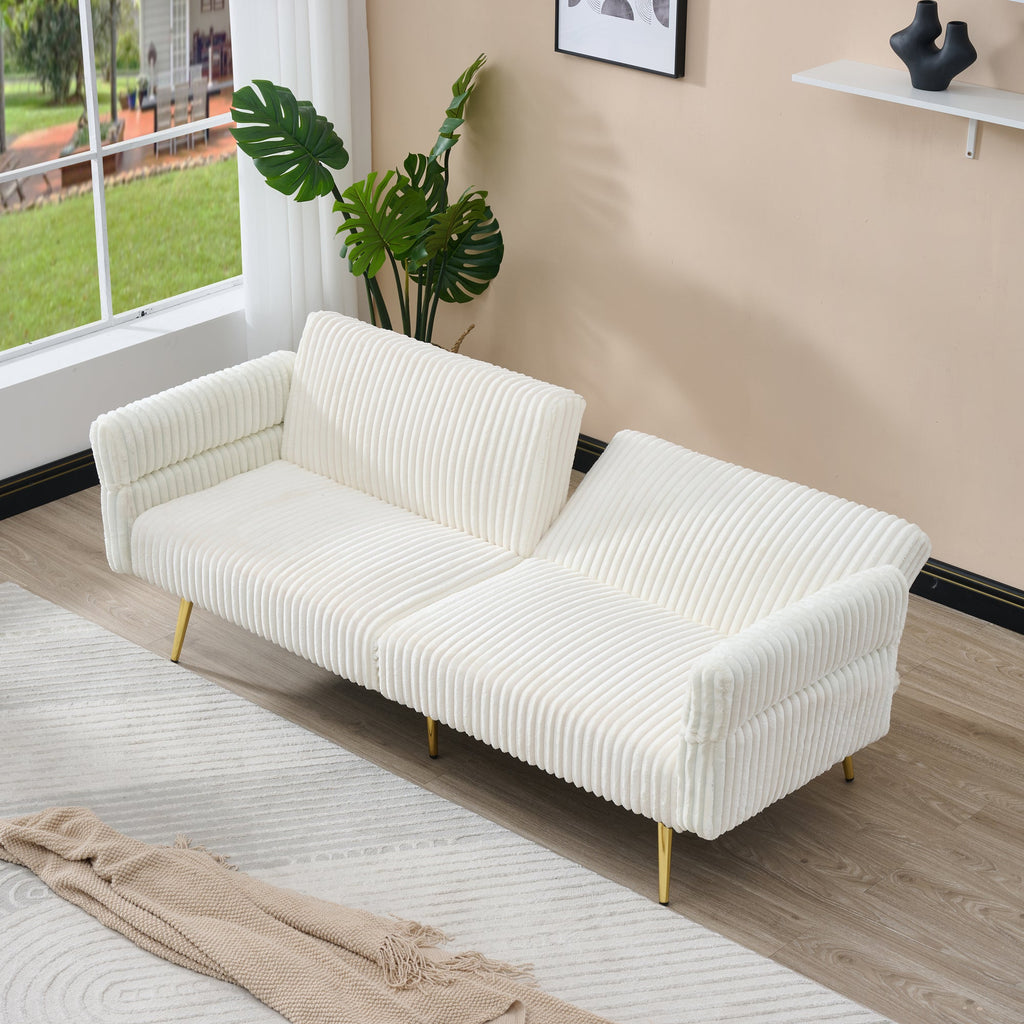 Corduroy Foldable Double Sofa Bed with Folding Armrests for Living Rooms and Small Spaces, 79 Inch