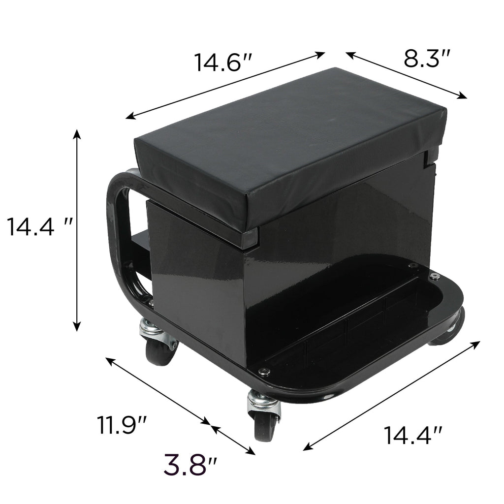 Rolling Creeper Garage Seat with 3 Built-in Drawers, Rolling Tool Chest for Shop or Garage(Black)