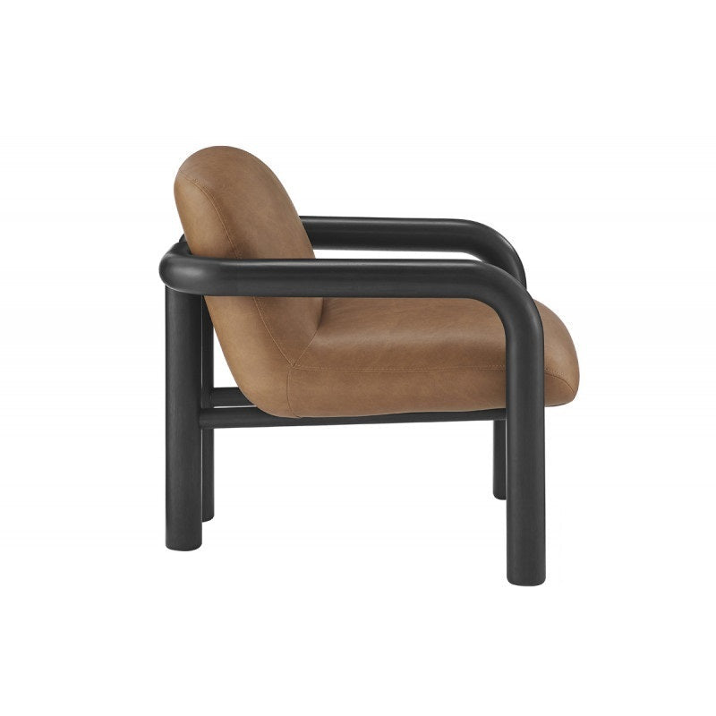 Modern Wood Frame Faux Leather 1pc Accent Chair, Living Room Upholstered Armchair, Black/Brown