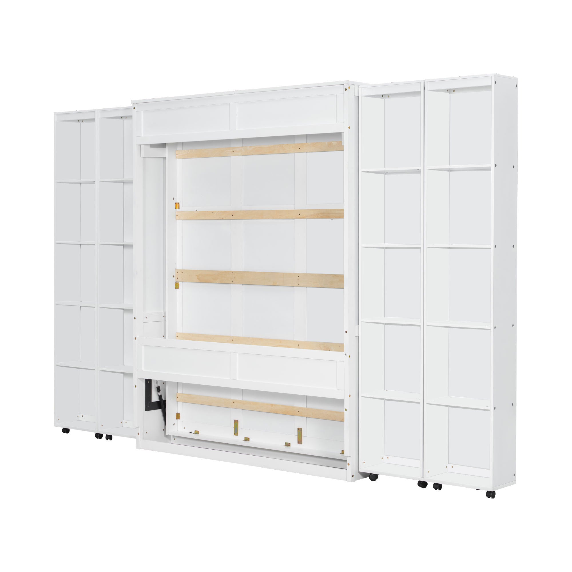 Queen Murphy Bed Wall Bed with Storage Doors, White