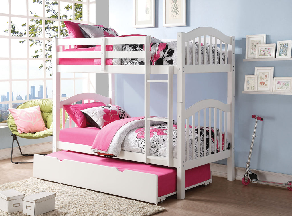 White Twin Over Twin Bunk Bed with Built-in Ladder