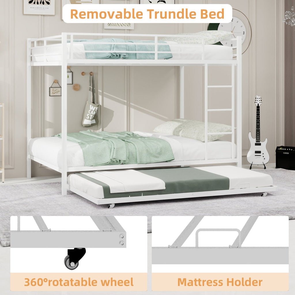 Durable Square Tube Iron Bunk Bed Featuring Safety Rails, Modern Minimalist Look, Ideal for Kids Room, Guest Room or Shared Space, Easy Assembly & Long - Lasting Performance-Full size: 137cm × 190cm