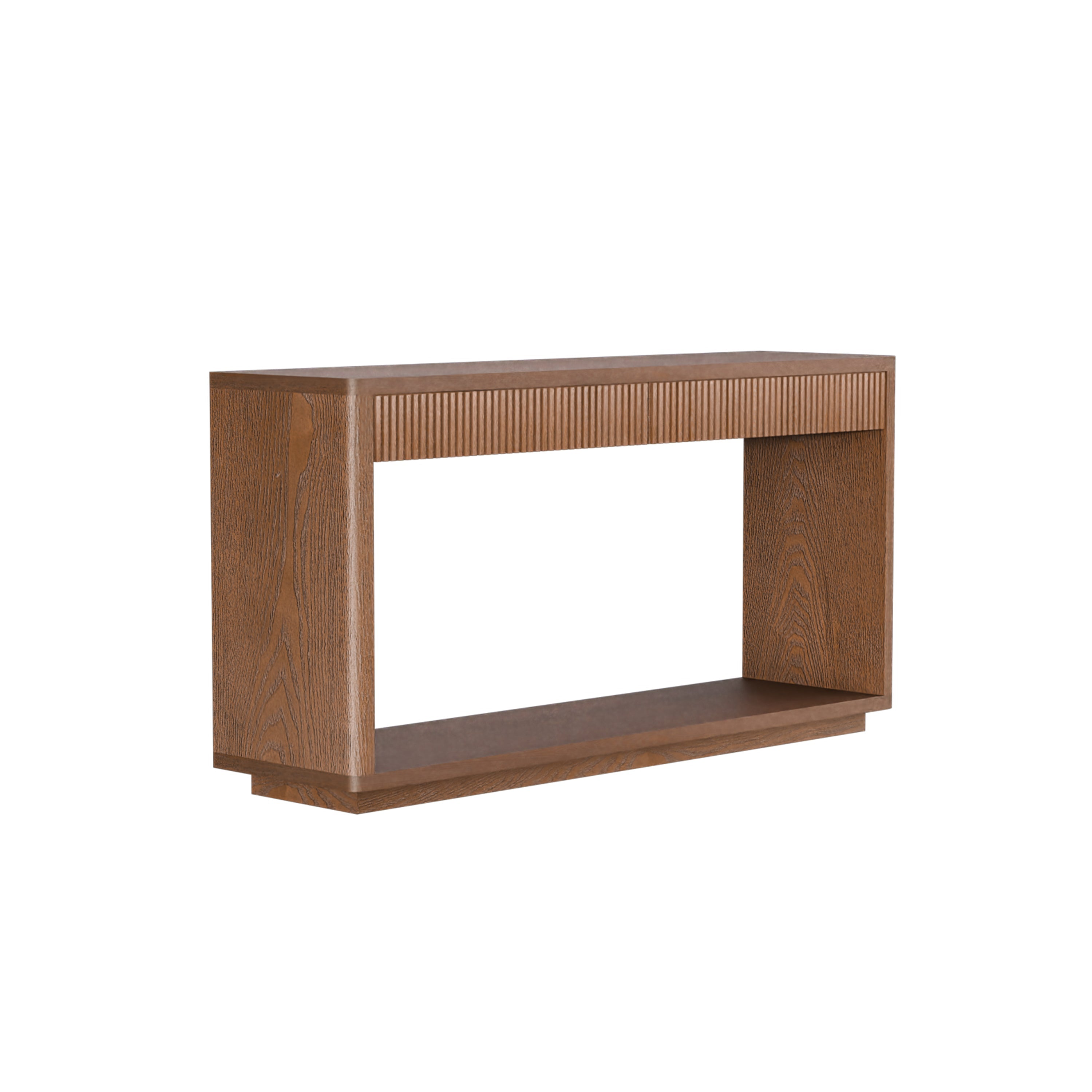 60' Modern 2-Drawer Fluted Console Table Natural Wood Veneer Sofa Table Behind Couch Table for Living Room, Hallway, Entryway, Home Office, Walnut