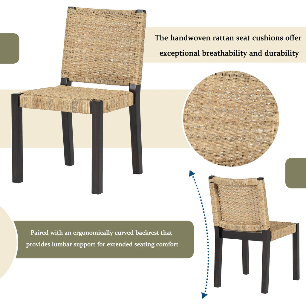 Modern Farmhouse Extendable Dining Table Set with Solid Wood Rattan Chairs – Expandable 59' to 73' for 4-8 Guests in Walnut & Champagne