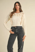 MABLE Ruffled Lace Crochet Sweater