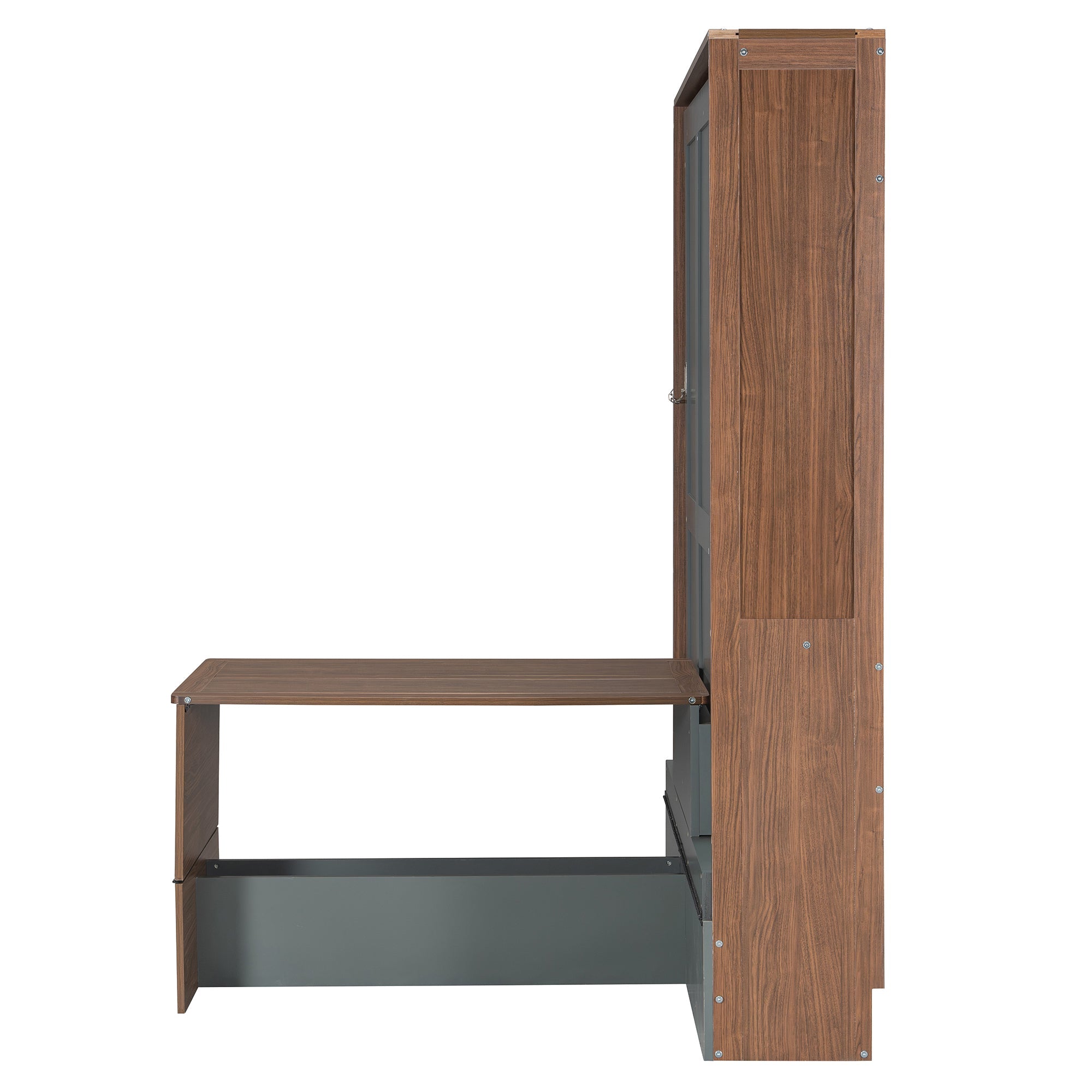 Full Size Murphy Bed with Foldable Desk – Space Saving Wall Bed - Walnut & Gray