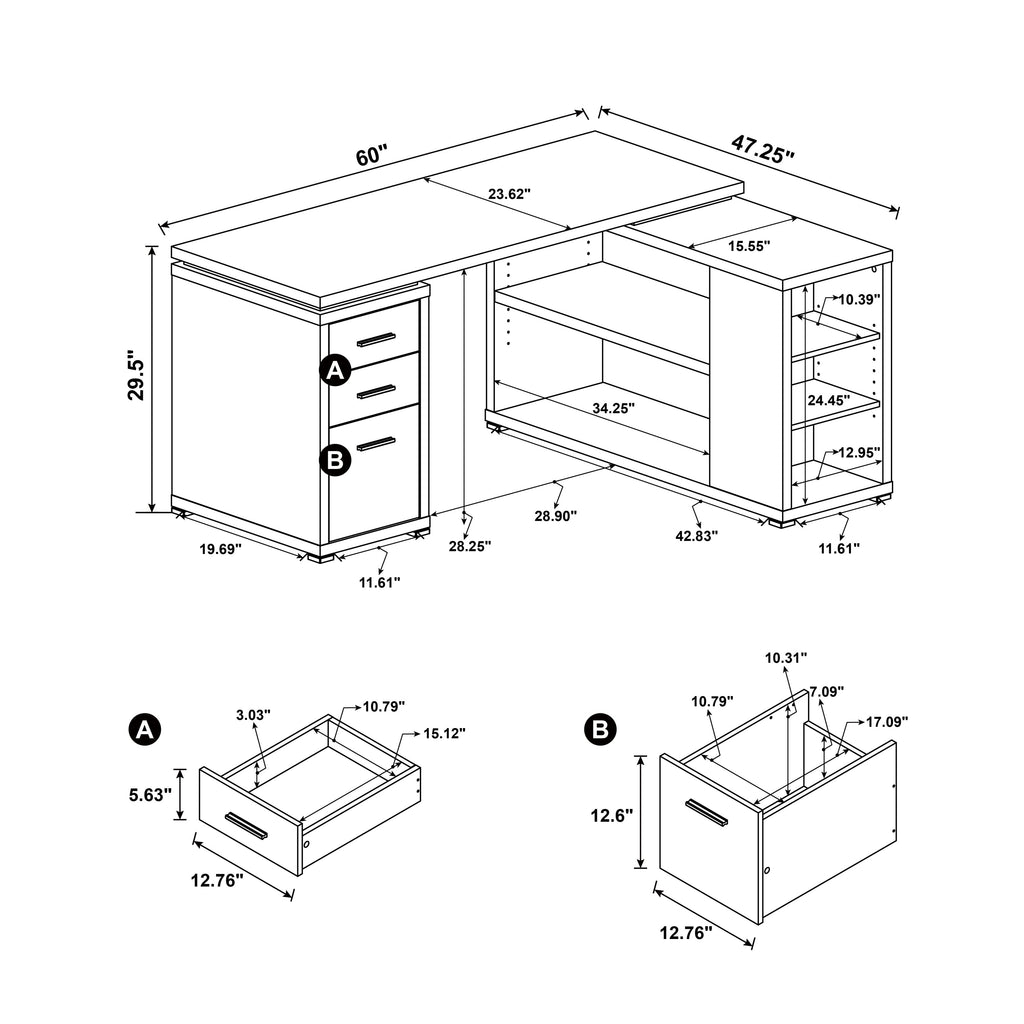 Tona Cappuccino 3-Drawer L-shape Computer Desk