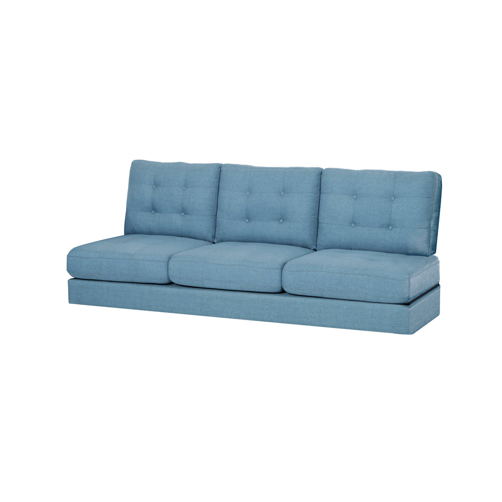 Jenny Contemporary Tufted Fabric 3-Seater Sofa, Blue, Rubberwood Frame, 82.75' Length