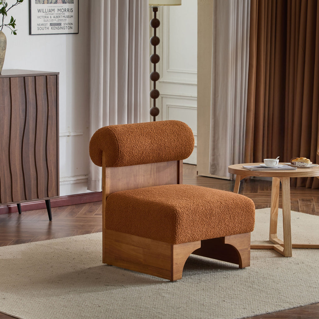Modern Boucle Lounge Chair with Solid Wood Frame and Rolled Backrest, Soft and Durable Boucle Upholstery, Ideal for Living Room, Bedroom, or Office