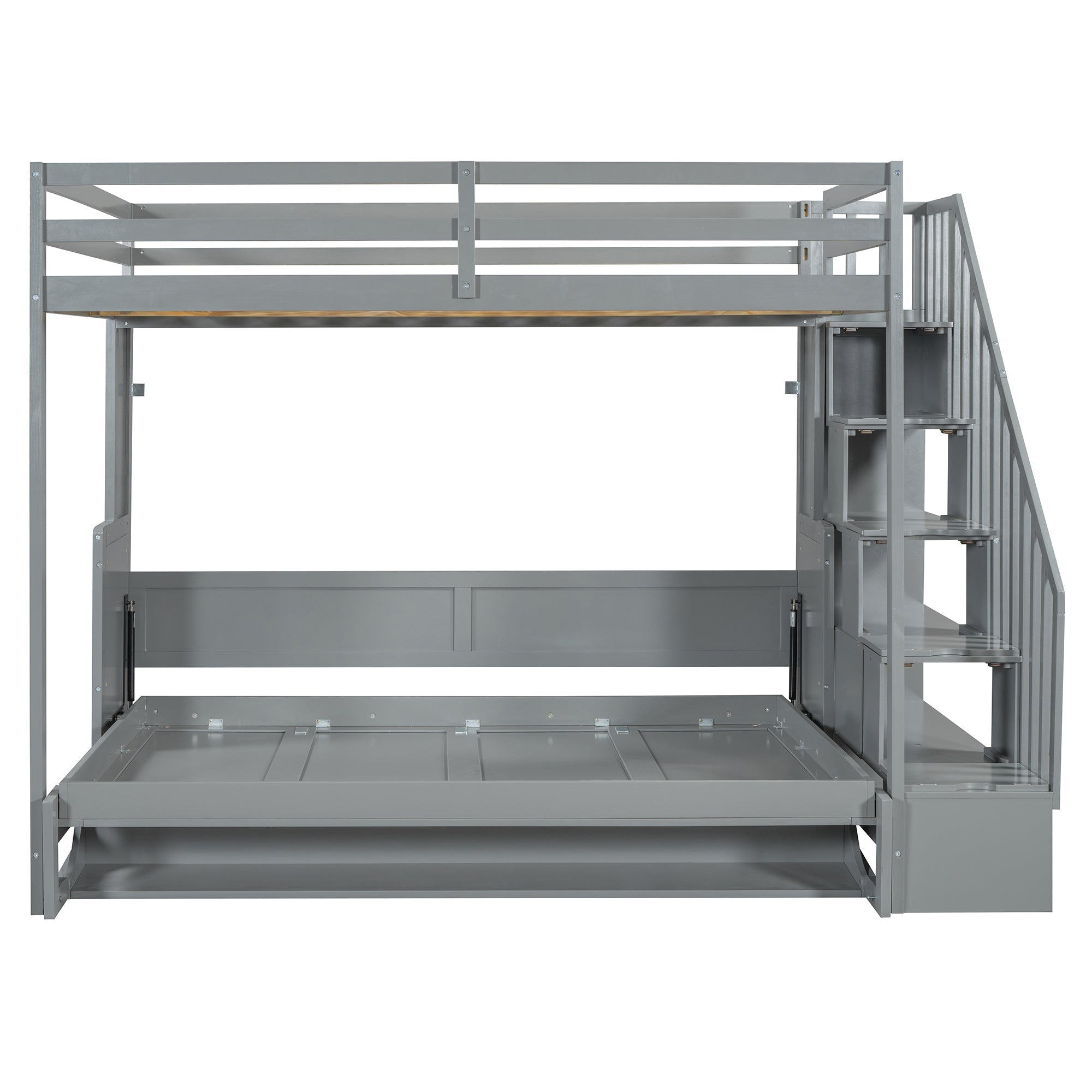 Full Over Full Size Murphy Bed with Hydraulic Lift & Desk Design, Gray