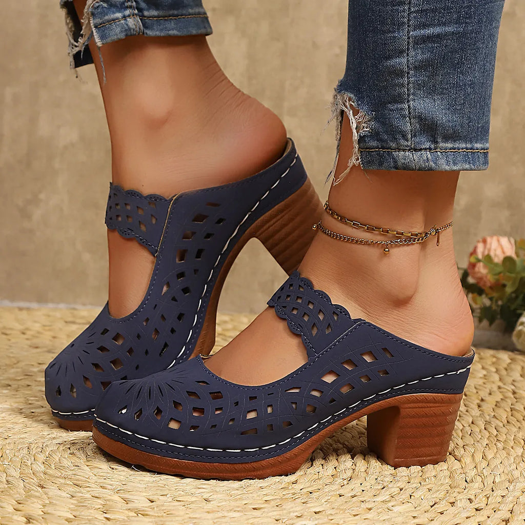 Hollow-Out Block Heels Sandals