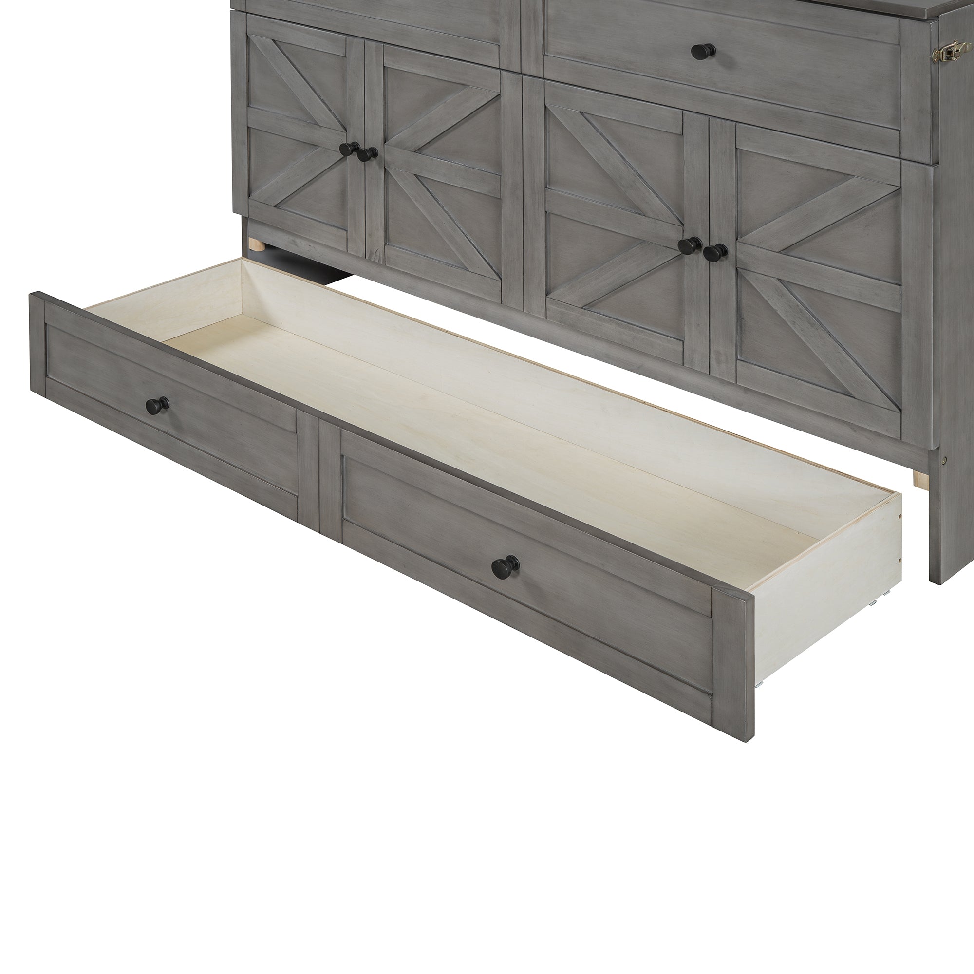 Queen Size Murphy Bed with Large Drawers & USB Ports,Brushed Gray