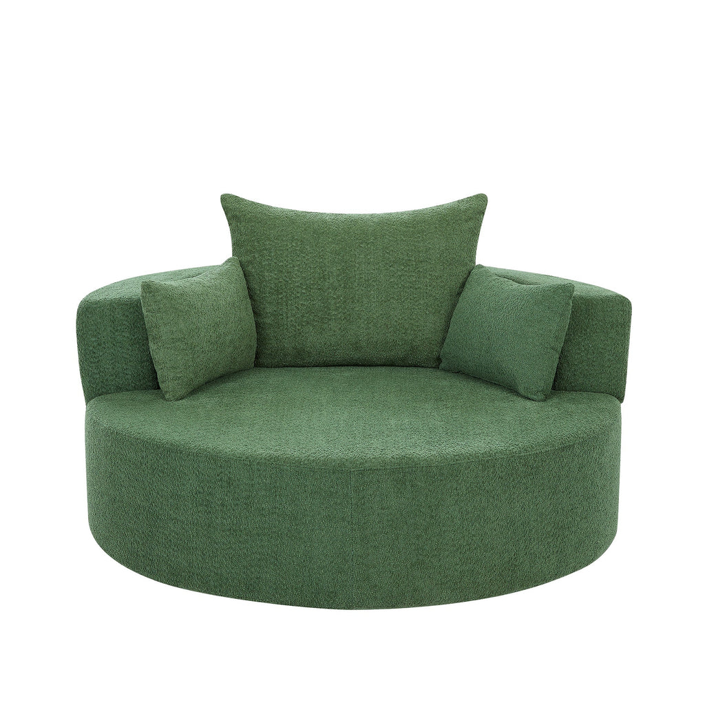 Modern 360° Swivel Accent Barrel Chair with Removable Pillows in Green Chenille for Living Room and Office