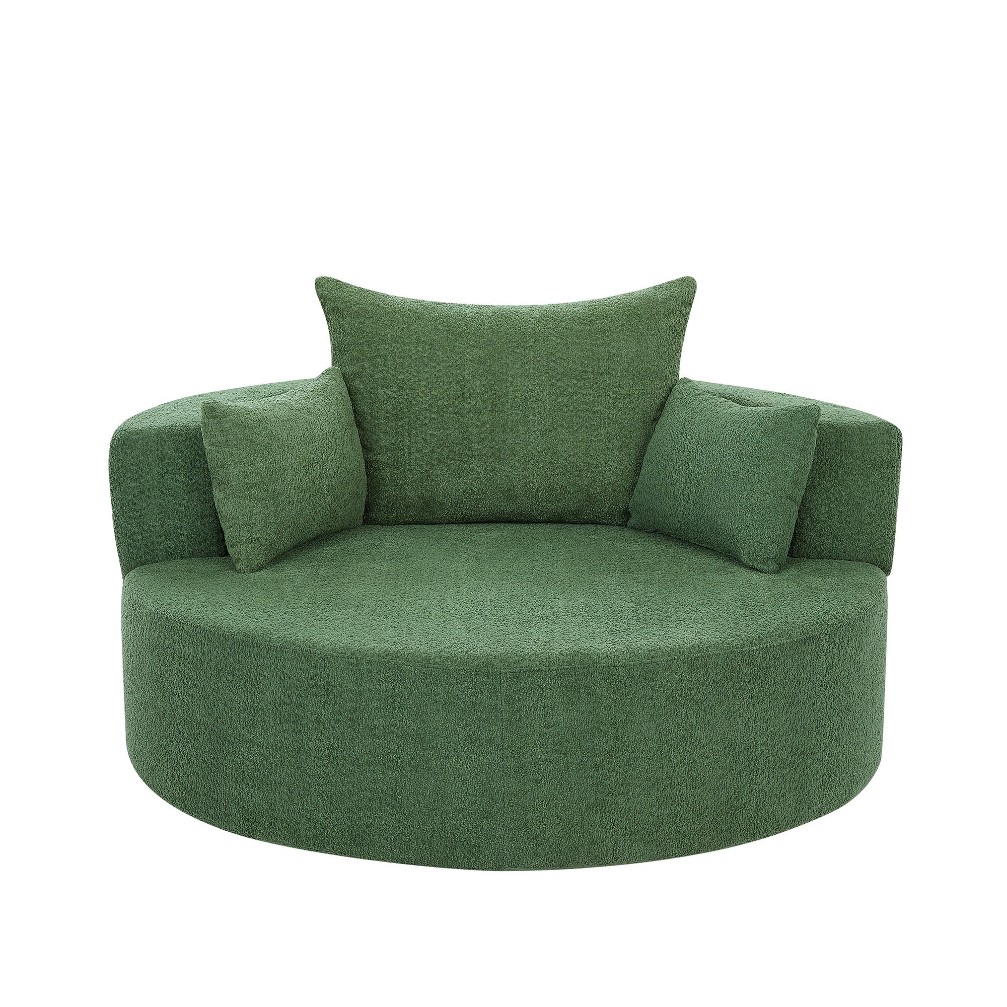 Modern 360° Swivel Accent Barrel Chair with Removable Pillows in Green Chenille for Living Room and Office