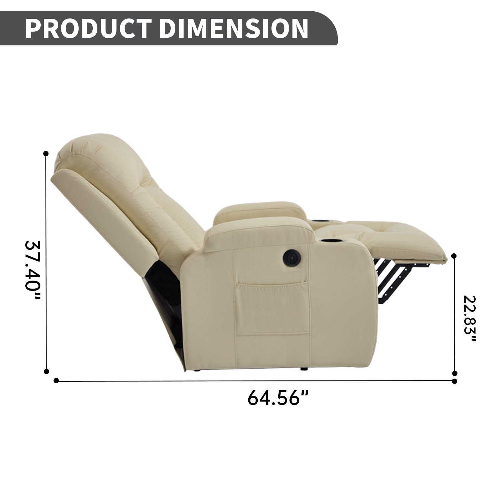 Beige PU Infinite Position Up to 350 LBS Power Lift Recliner Chair for Elderly, Heavy Duty Motion Mechanism with 8-Point Vibration Massage and Lumbar Heating, USB Charging Port, Cup Holders